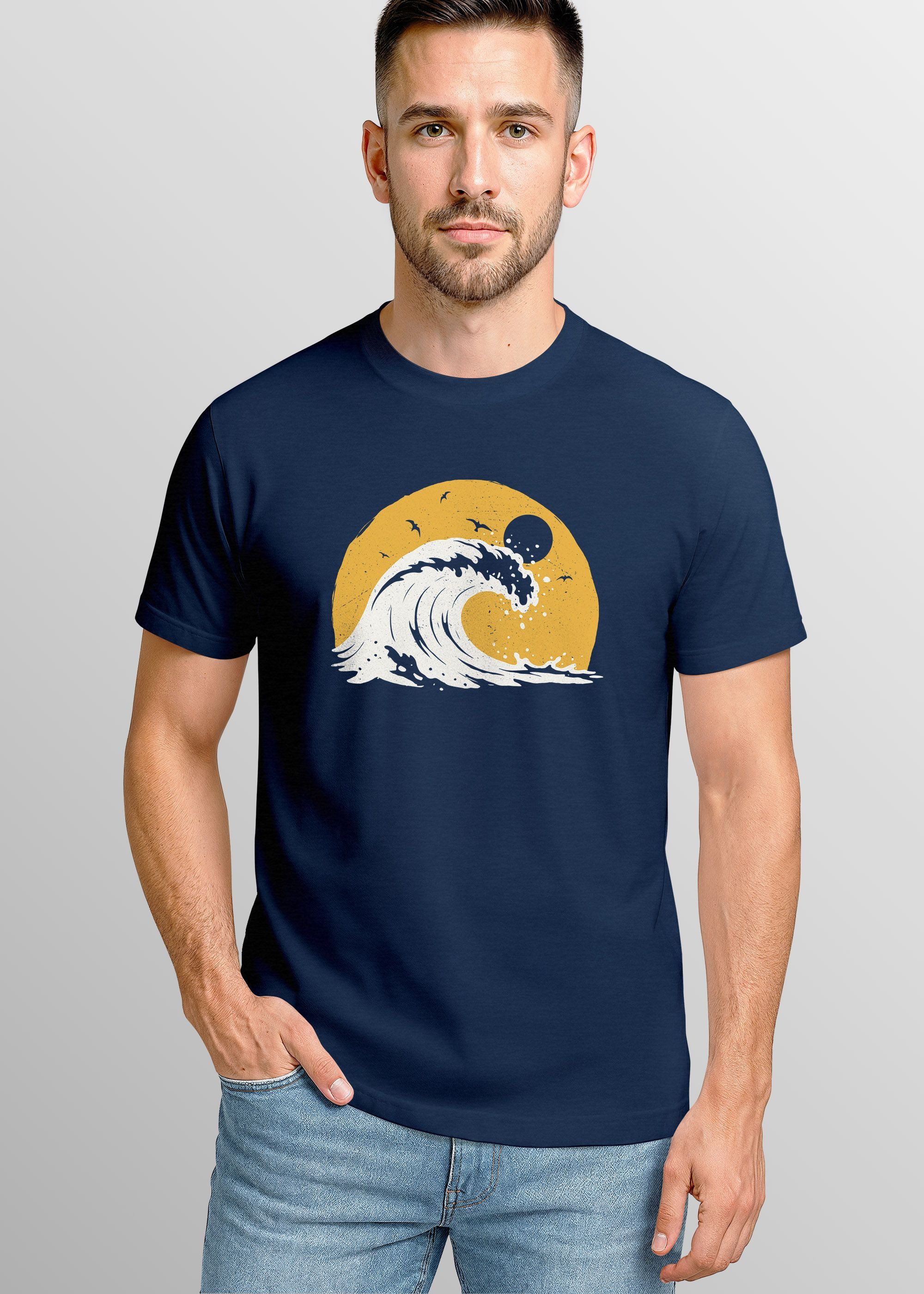 Neverless Print-Shirt Herren T-Shirt Frontprint Welle Printshirt Maritim Me günstig online kaufen