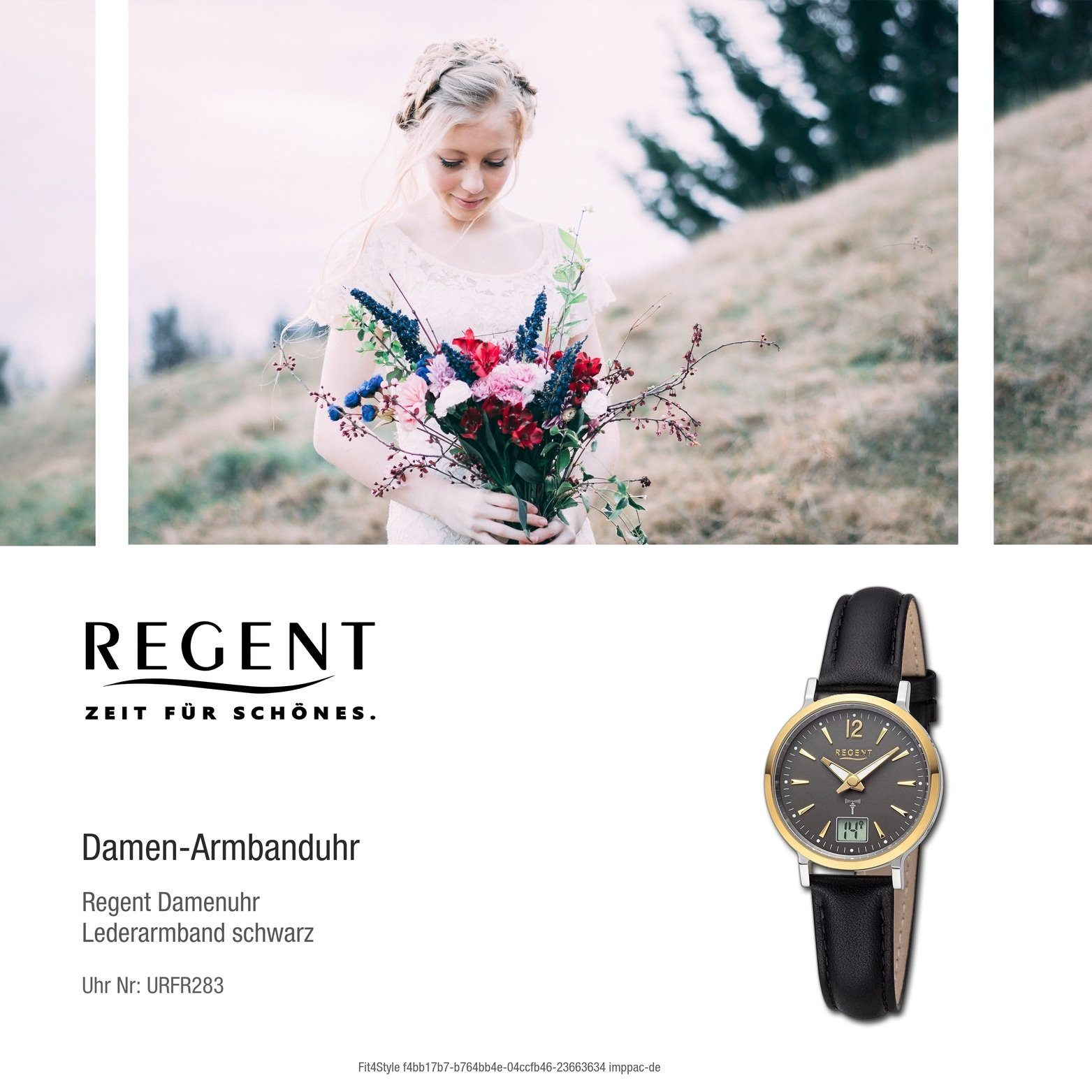 schwarz, Regent Damenuhr rundes Damen Regent Gehäuse, Armbanduhr Analog-Digital, Quarzuhr extra 30mm) (ca. Lederarmband groß