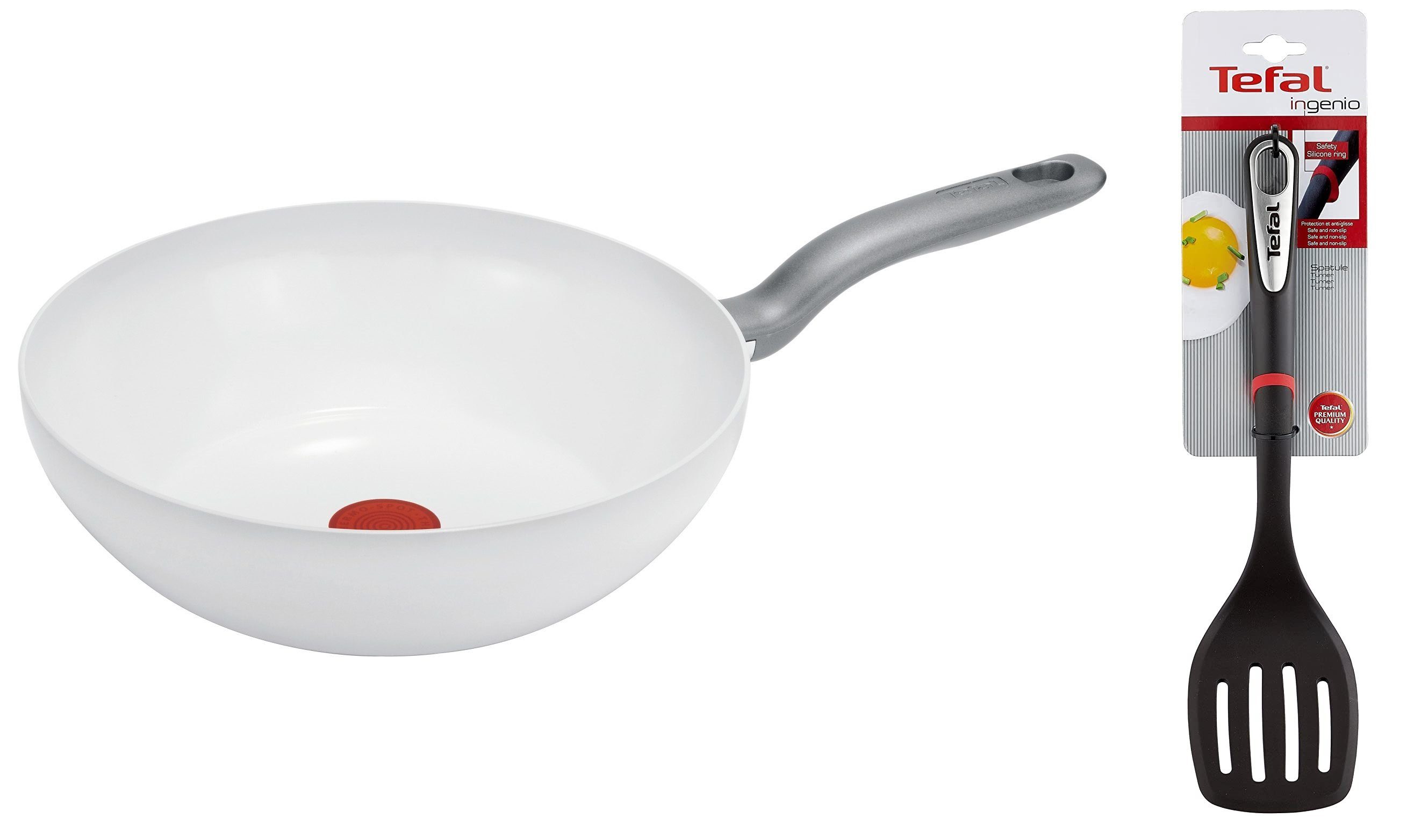 Backofengeeignet Tefal Leichtmetall, hitzebeständiger krosses geeignet, Tefal Control, Induktionsherd °C, 1x28cm), Bratpfanne Griff, Ceramic Widerstandsfähigkeit Mit Thermo (Keramikversiegelt Wok ohne »Ceramic Tefal Keramik Pfannenwender Antihaft, Braten, für 175 bis Control«, gegen Kratzer,