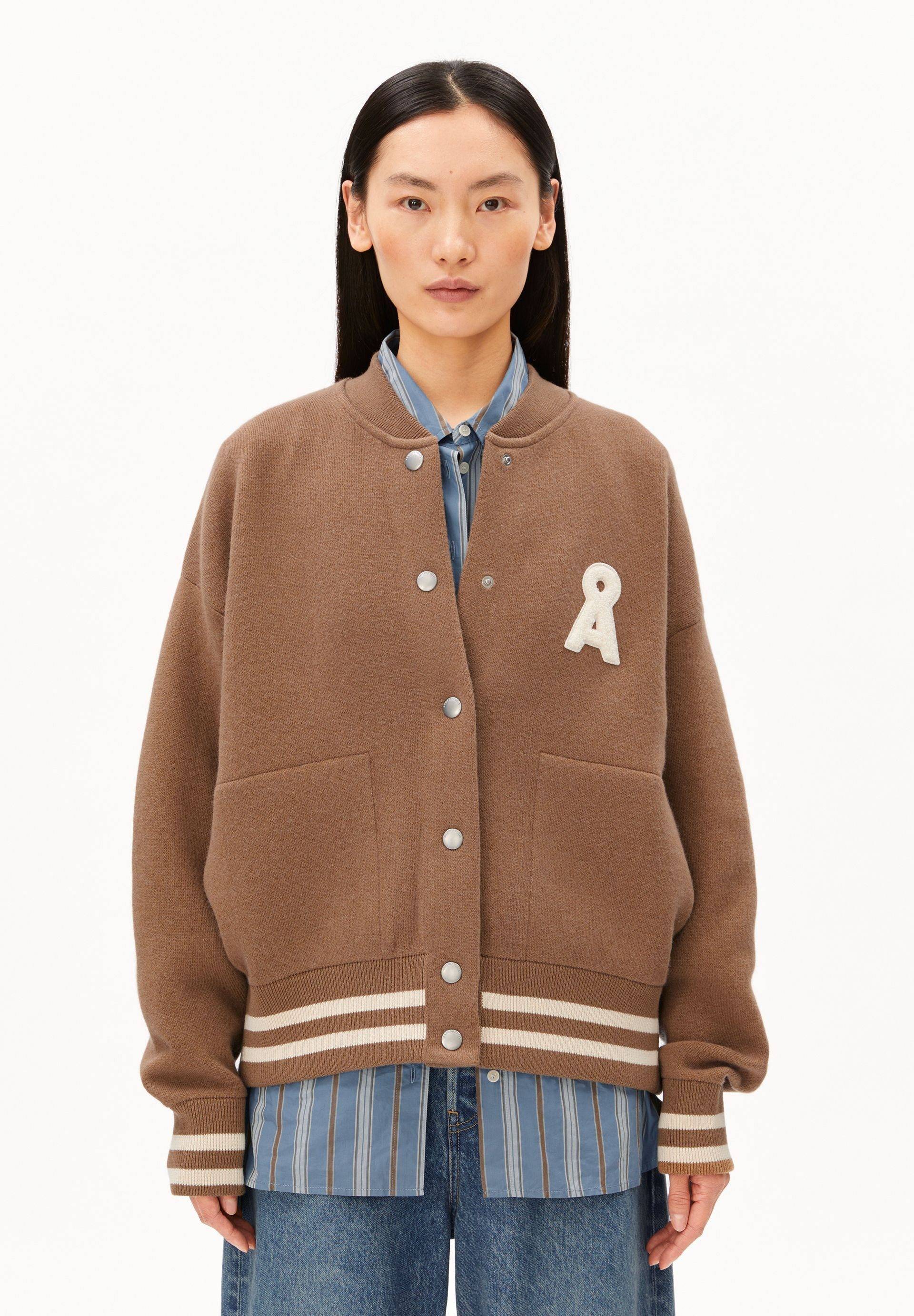 Armedangels Cardigan ICONIC Å AALISON Collegejacke aus Bio-Woll Mix (Blousonkragen, Oversized Fit)