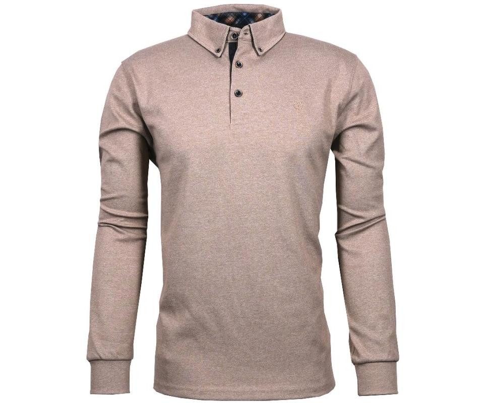 Mode Monte Carlo Langarm-Poloshirt Sweat-Shirt Polo Knopf Beige