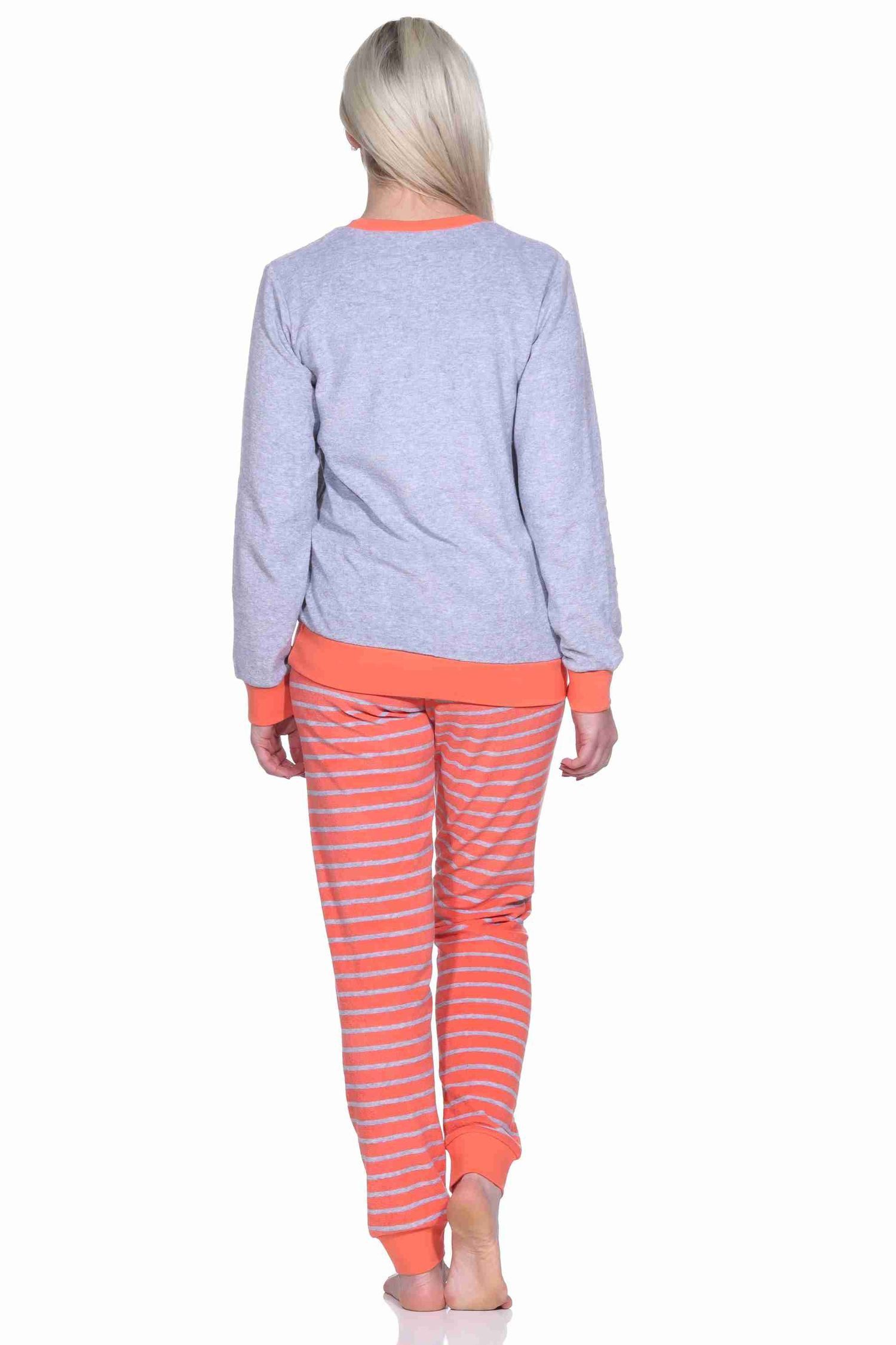 Normann Pyjama Damen Frottee Pyjama langarm mit Bündchen und Pinguin Stickerei – Bild 3 von 3