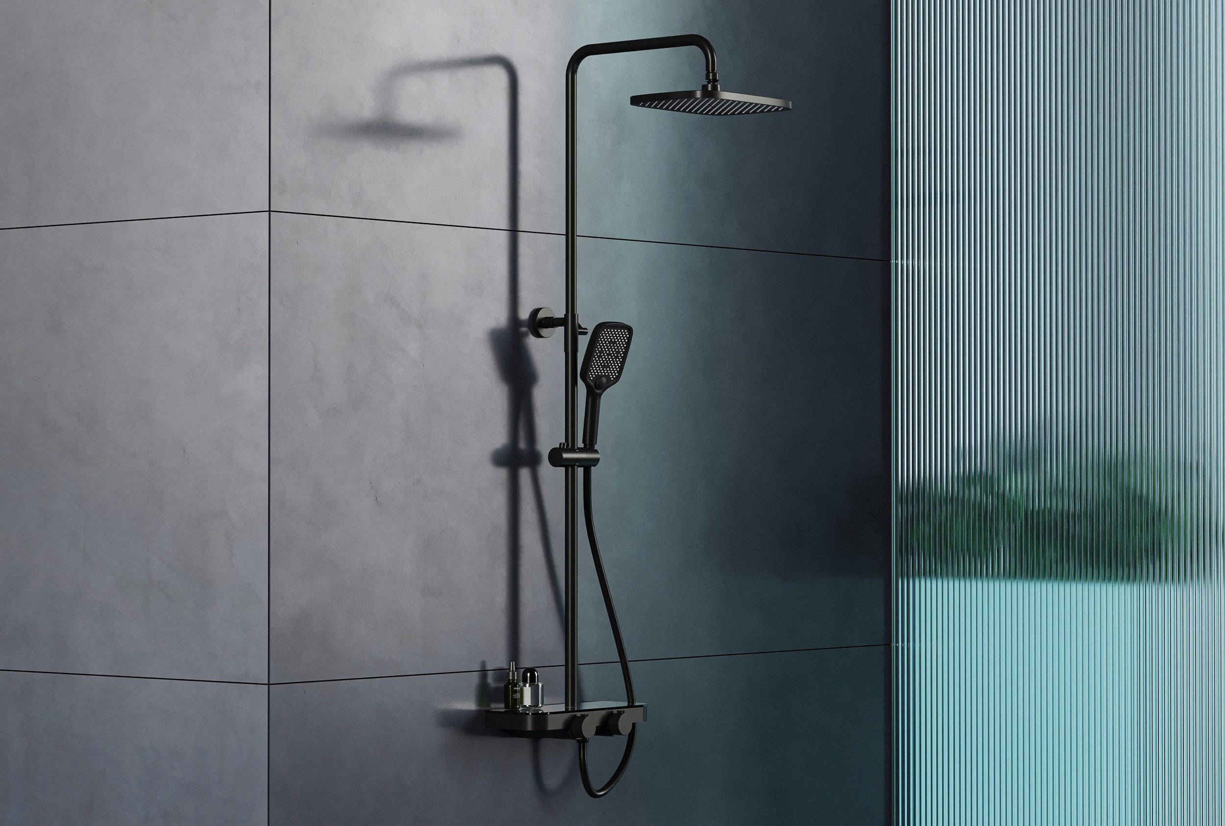Bernstein Duschsystem BS371, Schwarz matt - inkl. Duschkopf und Handbrause - Design wählbar