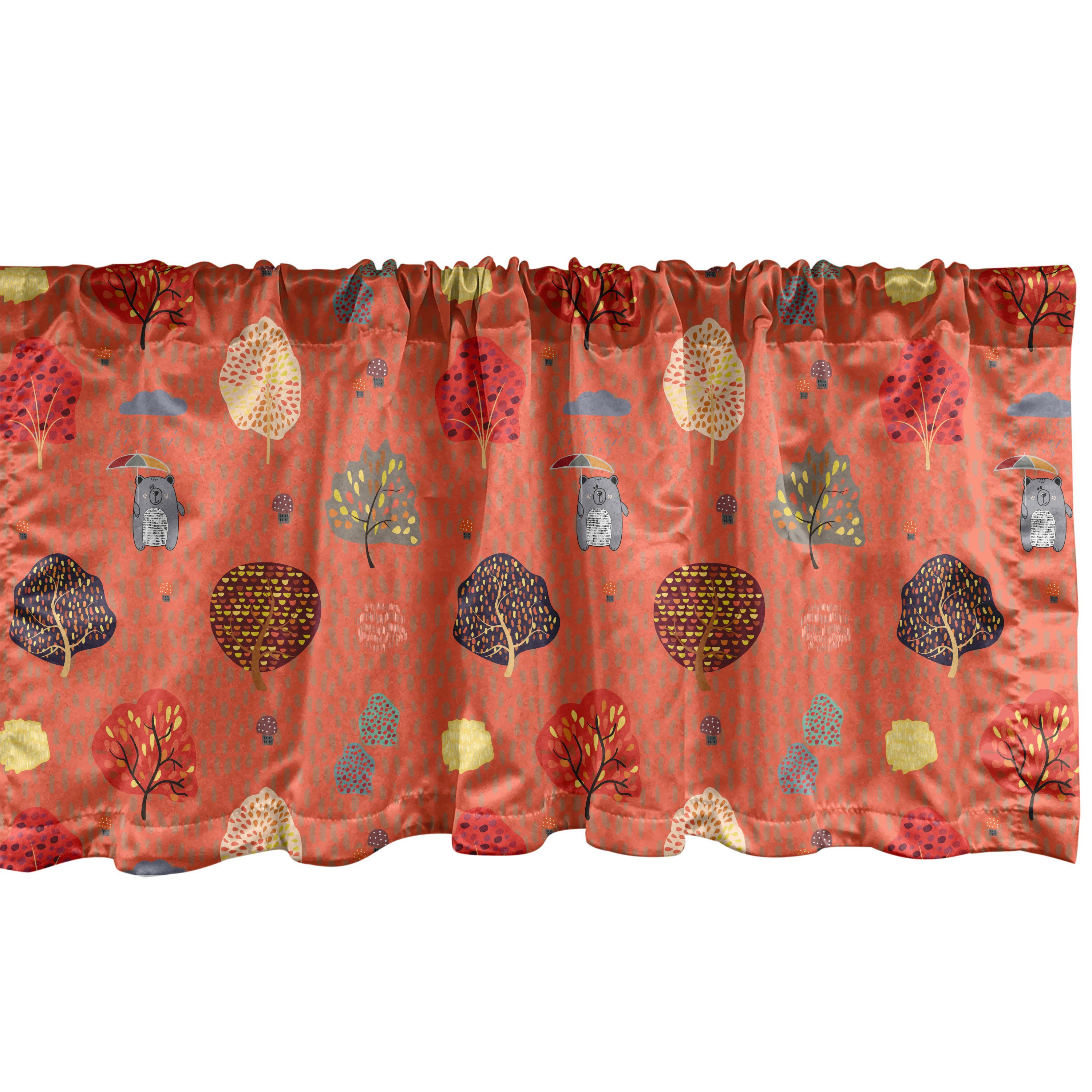 Scheibengardine Vorhang Volant für Küche Schlafzimmer Dekor mit Stangentasche, Abakuhaus, Microfaser, Kindisch Bär mit Regenschirm Doodle