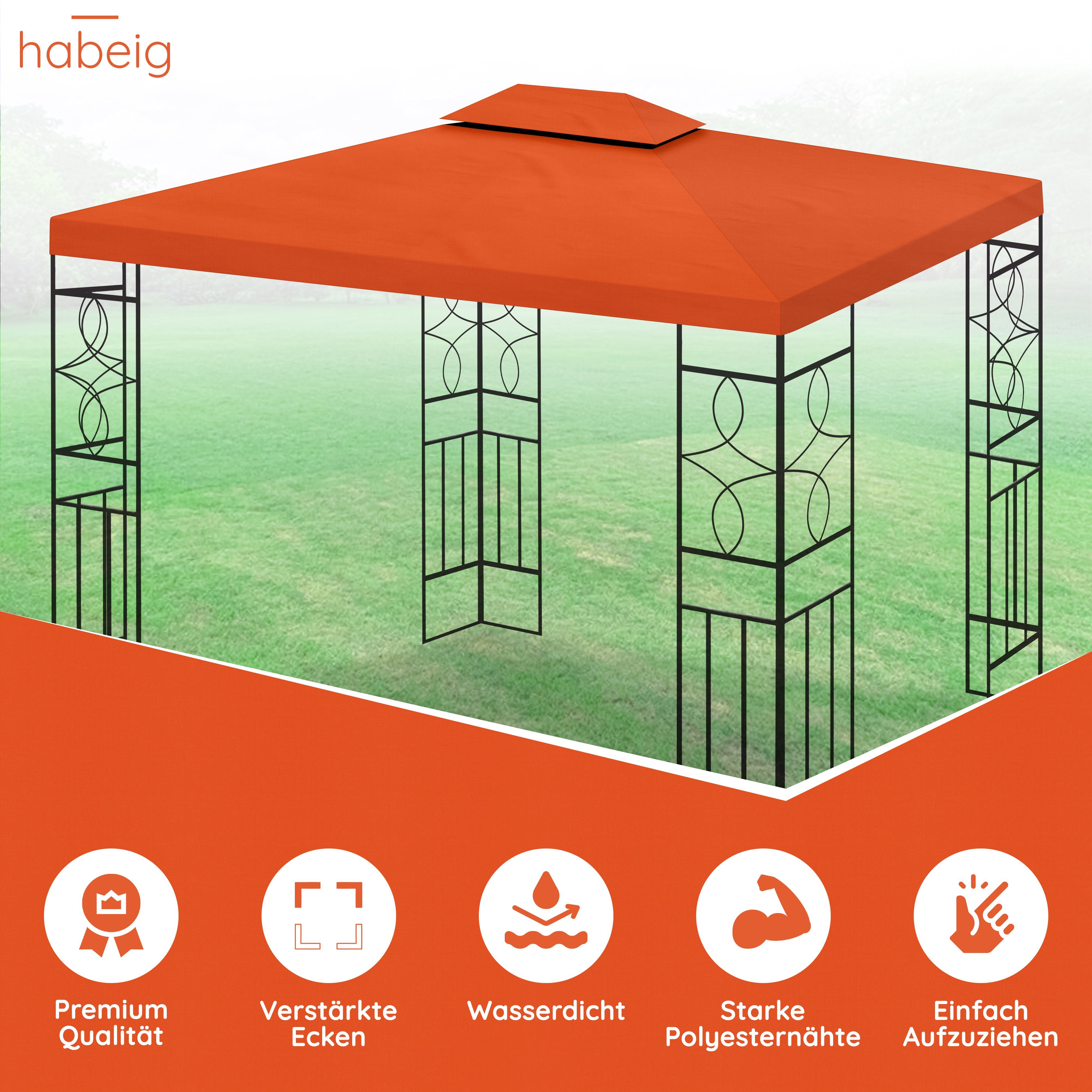 habeig Pavillon-Ersatzdach Wasserdicht Ersatzdach 3x4m Dach 340g Kaminabzug Pavillondach PVC, 100% Wasserdicht