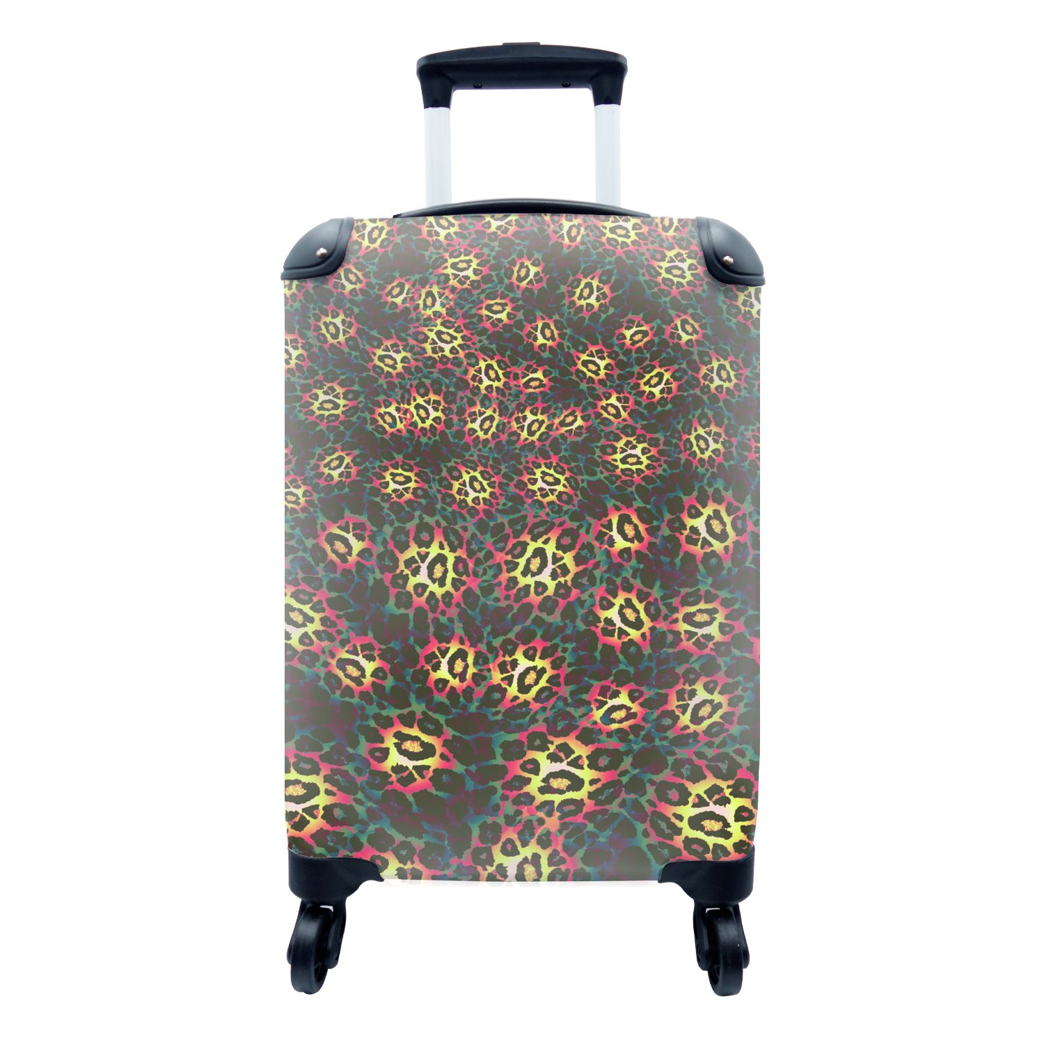 Handgepäck Farbe, mit Rollen, Muster MuchoWow Reisetasche rollen, Reisekoffer - - - Pantherdruck 4 Trolley, Handgepäckkoffer für Gelb Ferien,