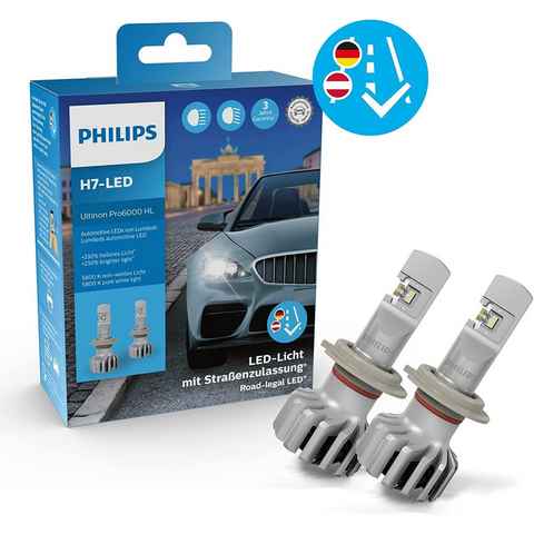 Philips KFZ-Ersatzleuchte Philips Ultinon Pro6000 H7 LED Scheinwerferlampe mit Straßenzulassung, H7, 2 St., Kaltweiß