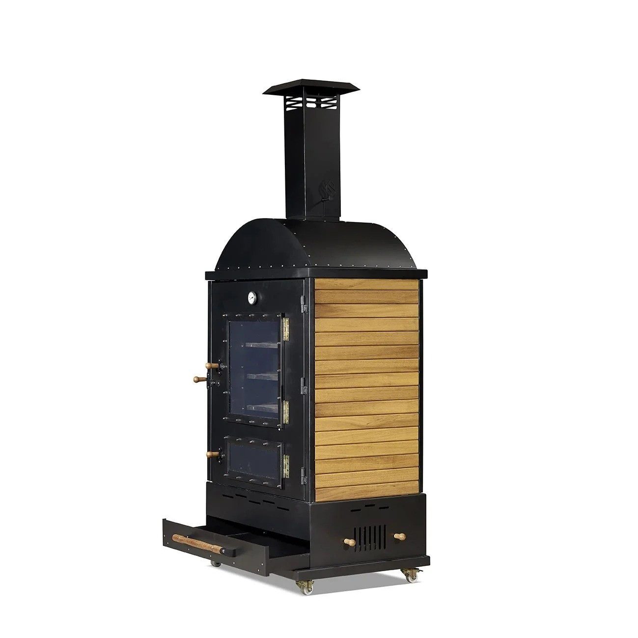 JVmoebel Outdoor-Küche Gartenofen Schwarz aus Holz und Edelstahl, modern und robust, Made in Europe