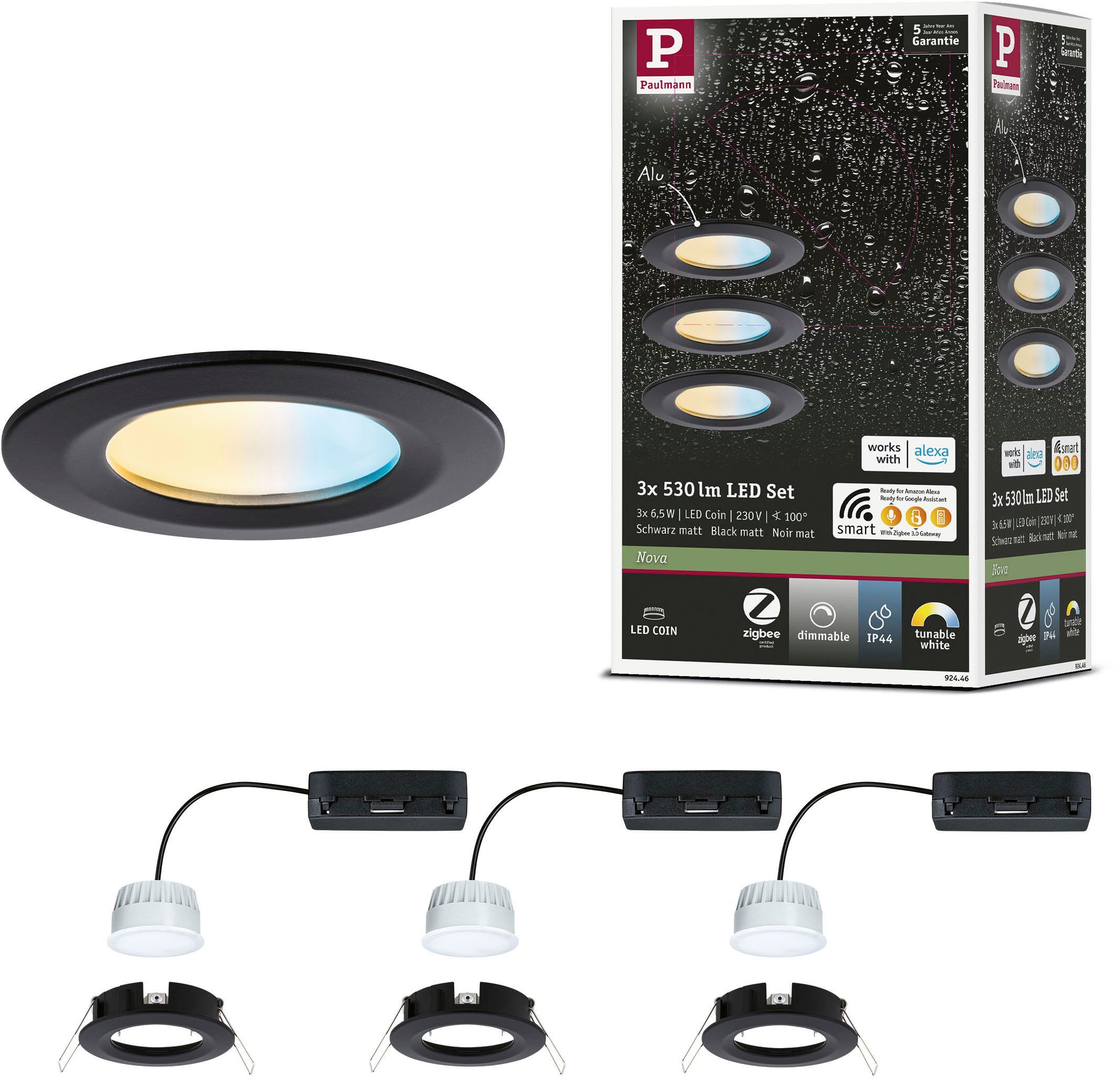 Paulmann LED Einbauleuchte LED Einbauleuchte Nova Coin IP44 rund 78mm, LED fest integriert, Tageslichtweiß, Memoryfunktion, Farbwechsler, Farbsteuerung, Dimmer, Smart Home