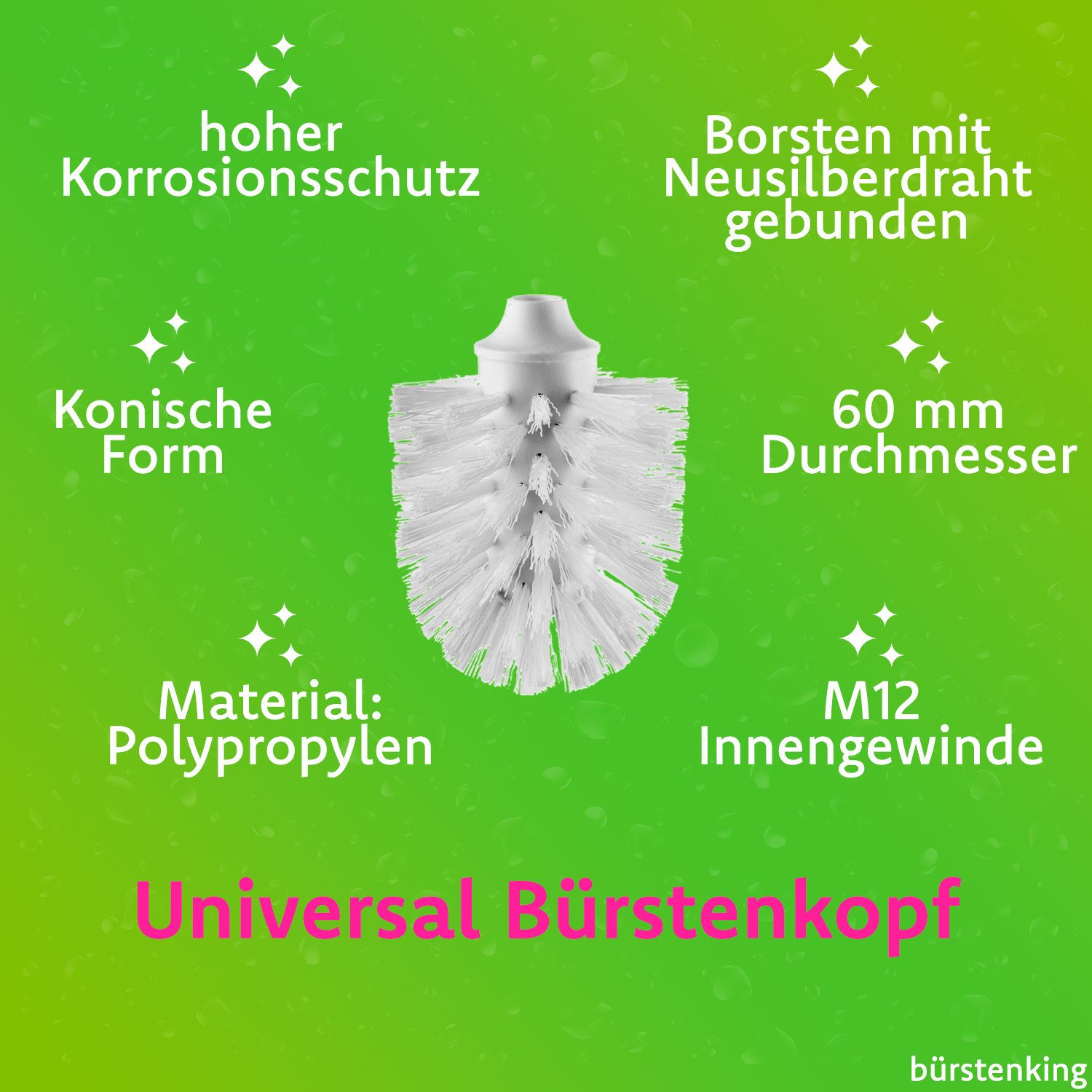 Bürstenking WC-Reinigungsbürste Ersatzbürstenkopf WC-Bürste Ø 60–85 mm – M12-Innengewinde Weiß/Schwarz, M12 Innengewinde