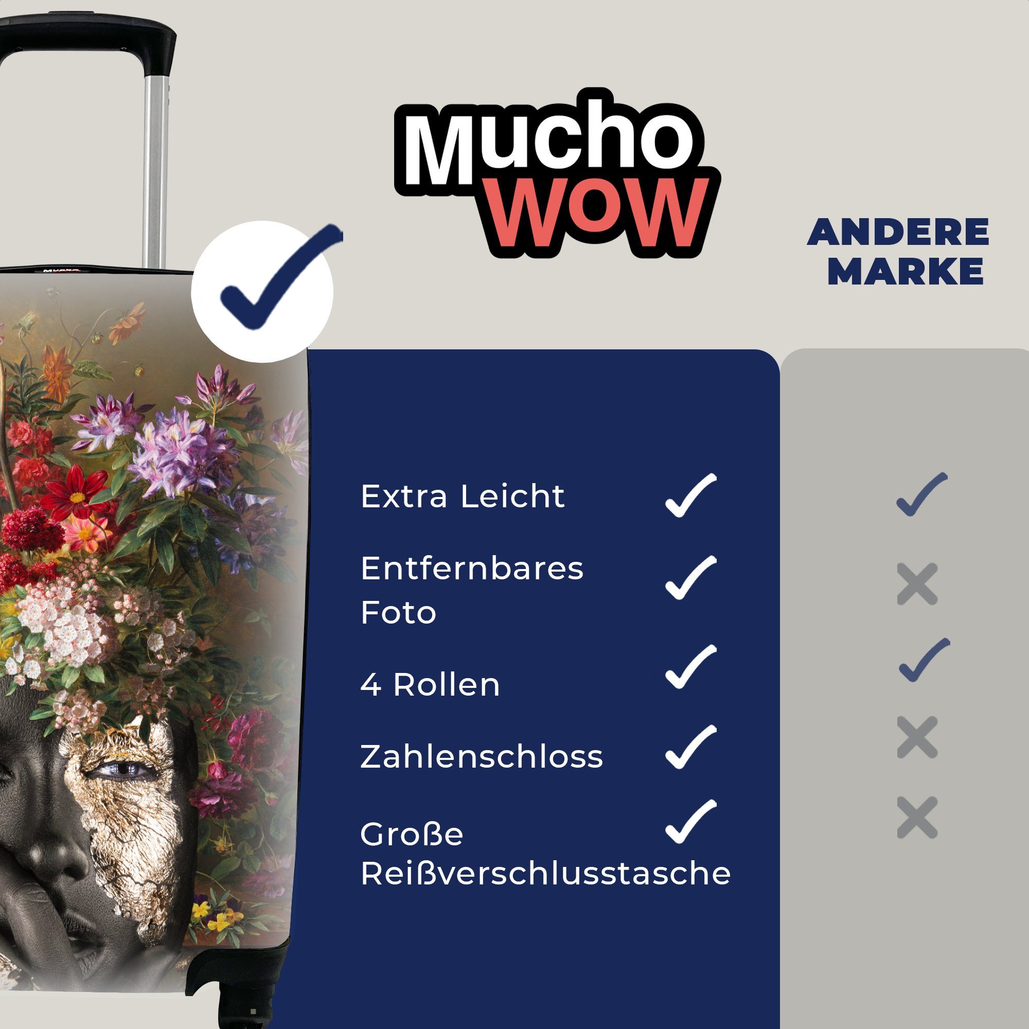 Elemente, Reisekoffer Rollen, mit Frau - Reisetasche Handgepäck Blumen - Handgepäckkoffer 4 Trolley, für Ferien, MuchoWow rollen,