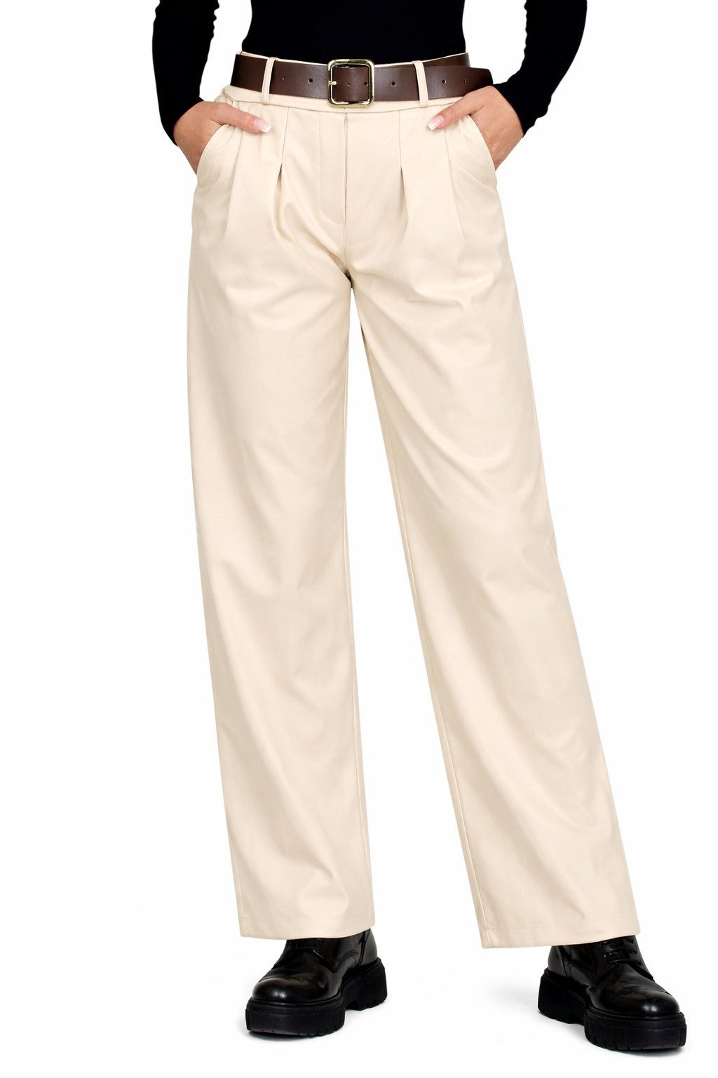 Mississhop Lederimitathose Damen Hose aus Kunstleder mit Gürtel M.403 Gr.36-38