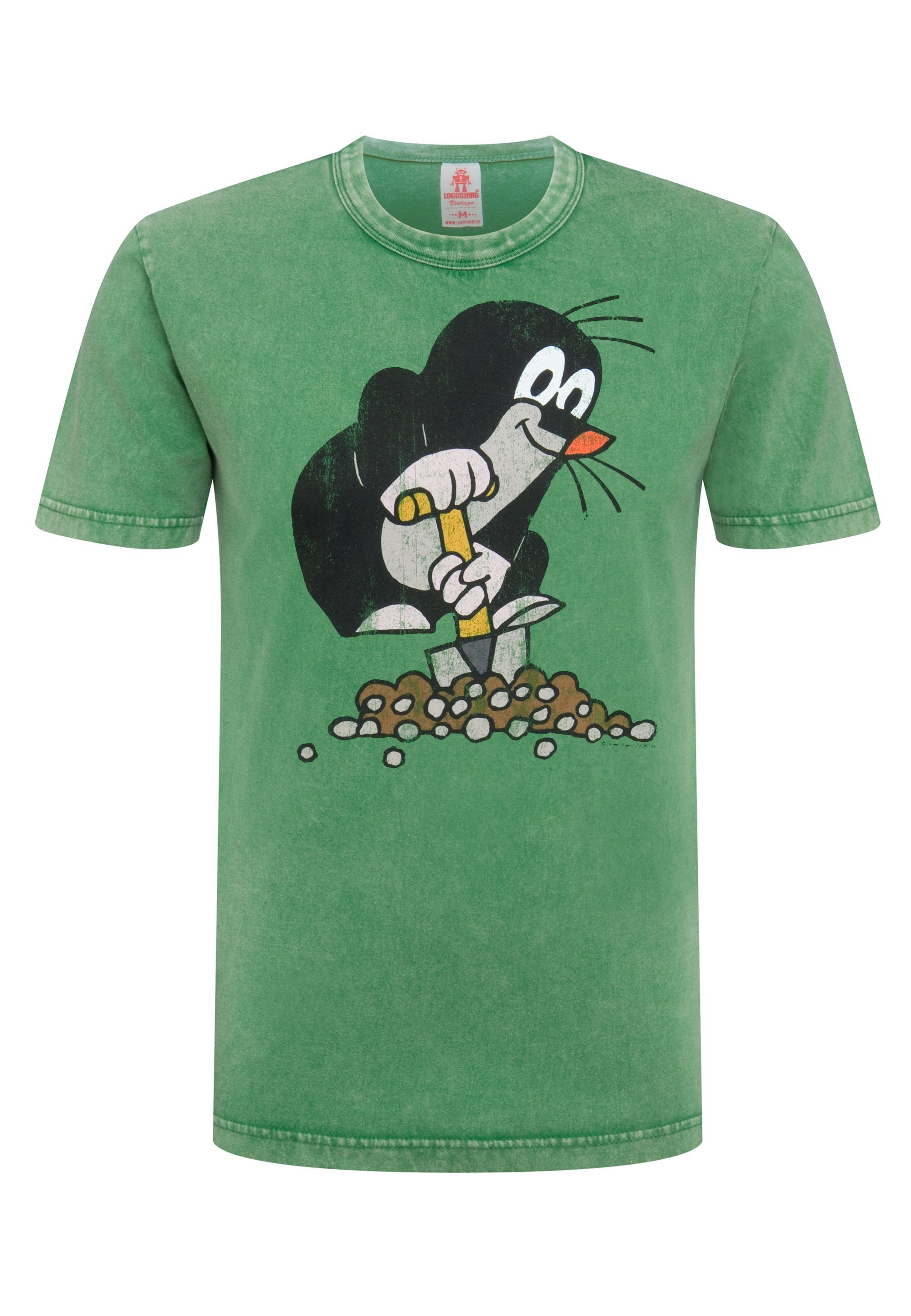 LOGOSHIRT T-Shirt Maulwurf Print mit lizenziertem grün kleine Der