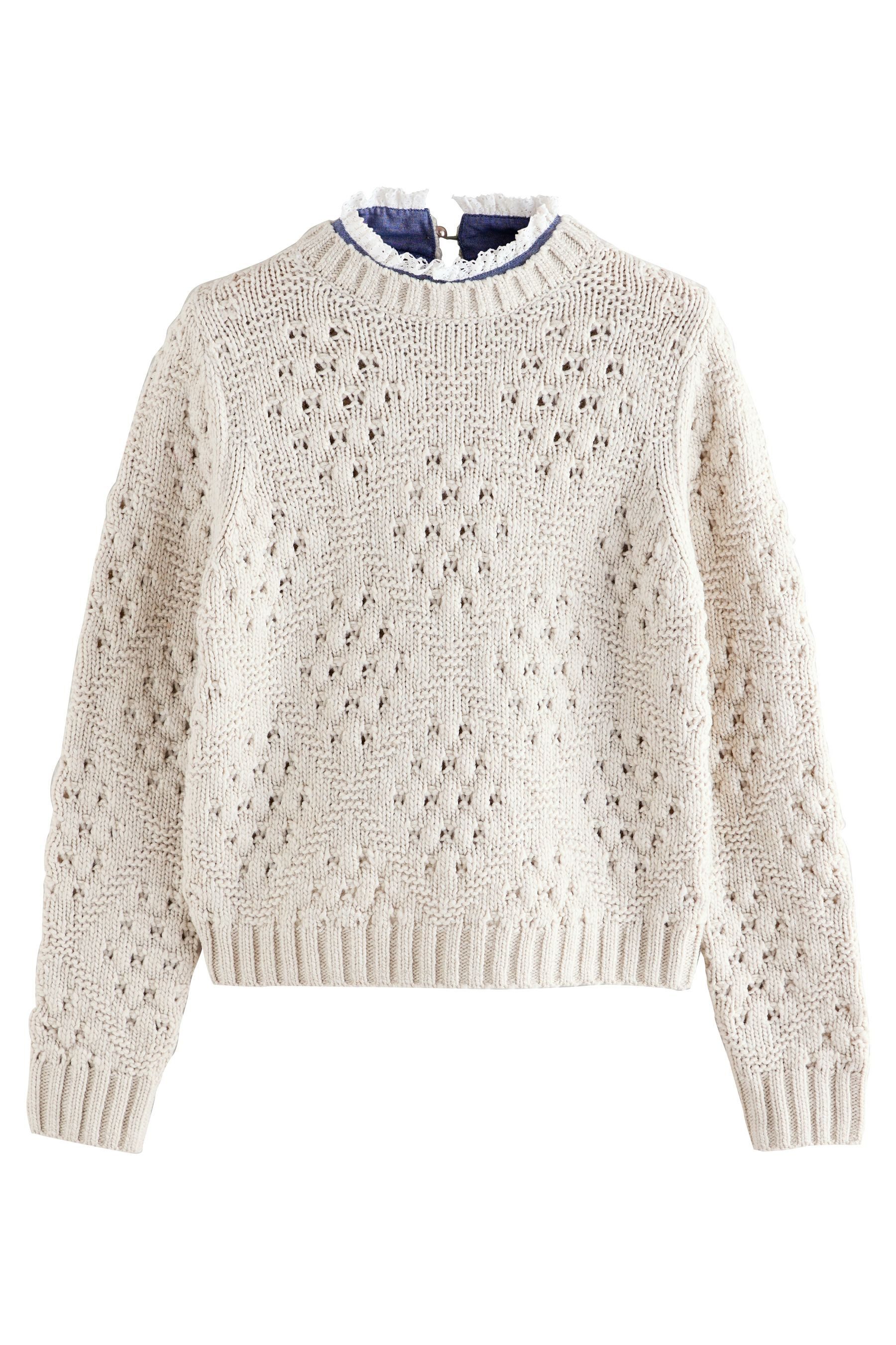 Next Strickpullover Pullover mit Ziernähten, Rüschenkragen und Wolle (1-tlg günstig online kaufen