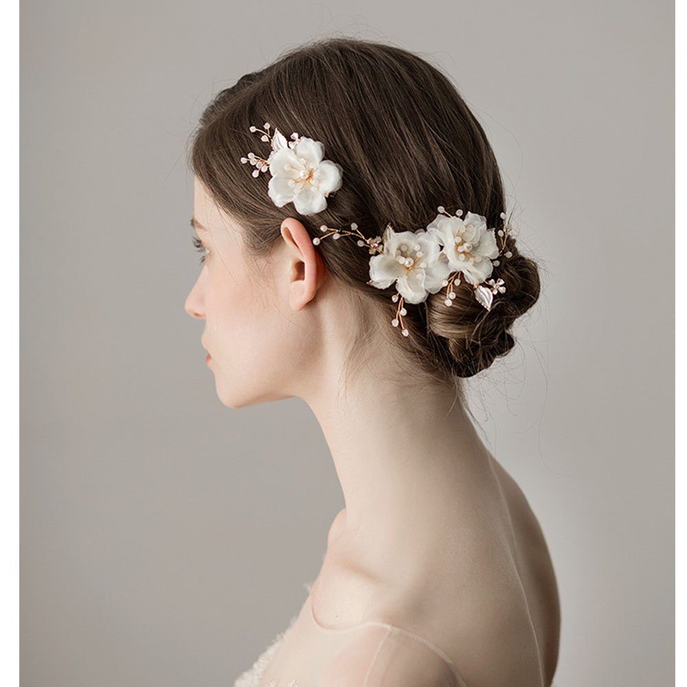 Haarspange Hochzeit Chiffon Braut Blume Seite Haarschmuck Perlen zggzerg Haarspangen