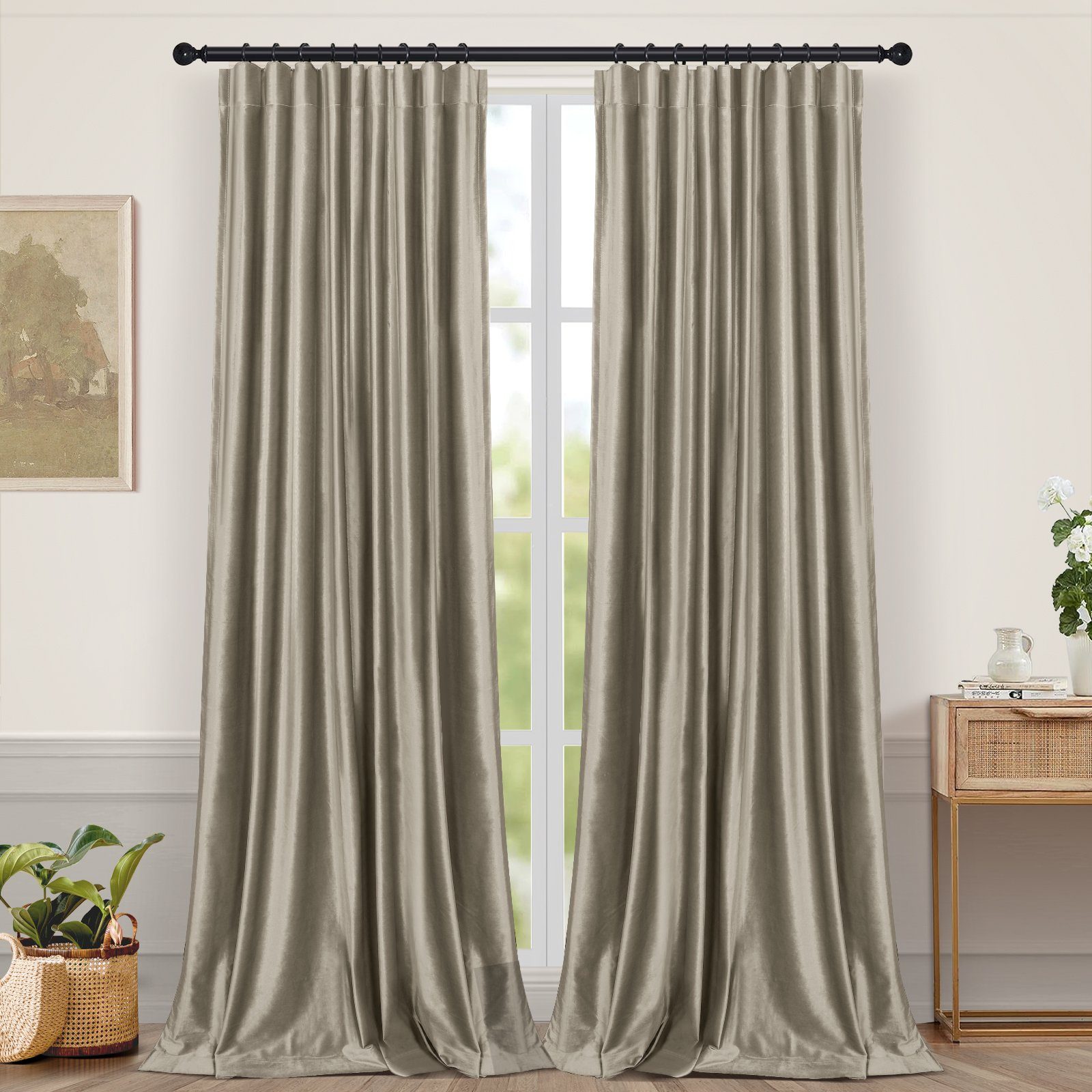 2 BXH:132x213/132x244/132x274cm Taupe BTTO, Gardine Türvorhang Multifunktionsband St.,Samt Thermovorhänge,Verdunkelungsvorhang,Blickdicht,