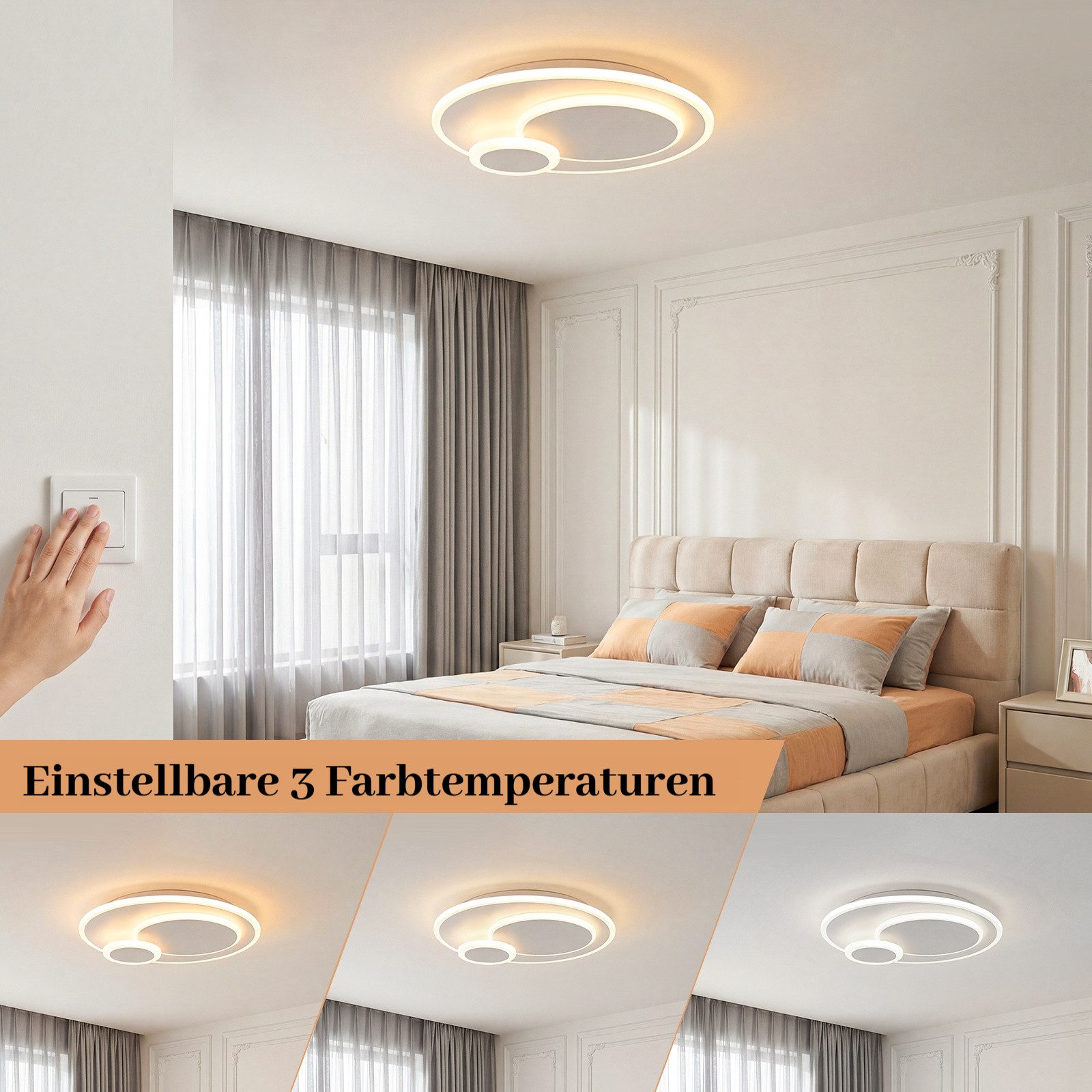 BlingBin Deckenleuchte 23W, 3000K/4500K/6500K Deckenlampe Kinderzimmerlampe, Memory Funktion, LED fest integriert, Warmweiß, Neutralweiß, Kaltweiß, Deck Licht Kinderzimmer für Wohnzimmer, Schlafzimmer, Babyzimmer