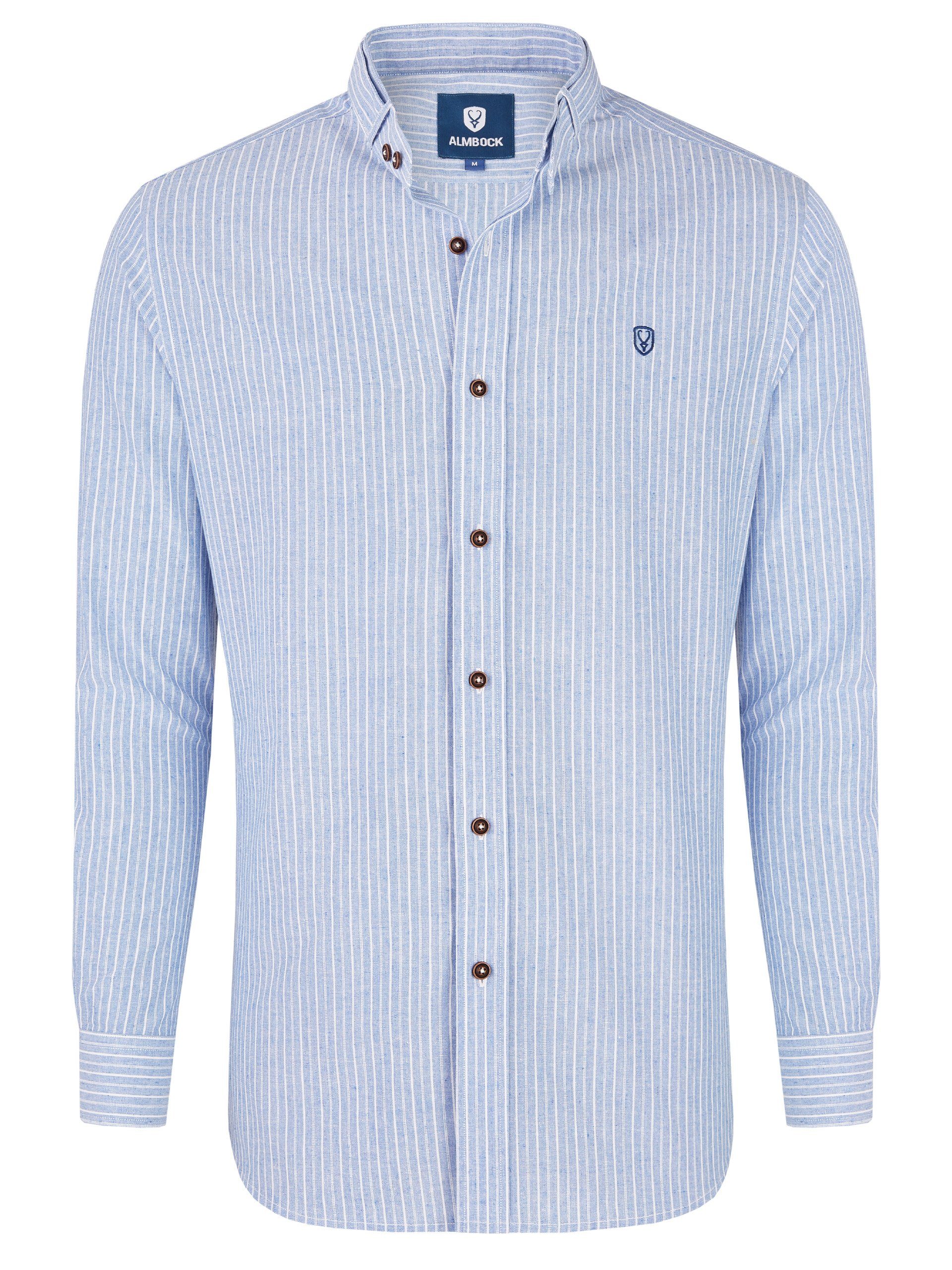 Almbock Herrenhemd Trachtenhemd hellblau-weiß-gestreift Florian
