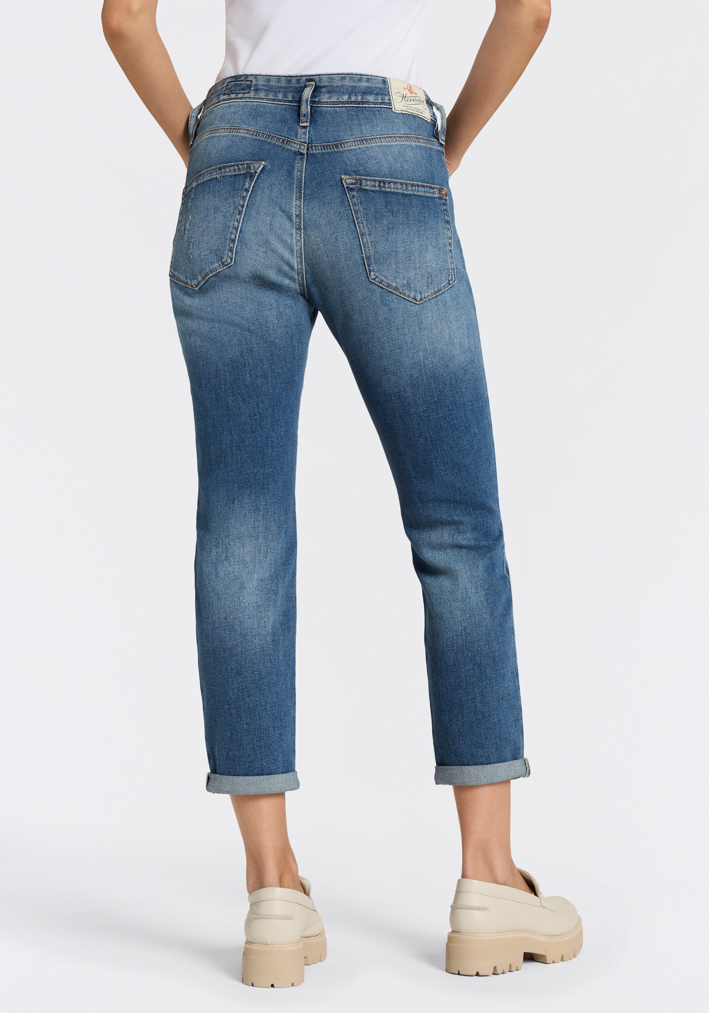 Herrlicher Boyfriend-Jeans Shyra Cropped Denim Stretch mit Abnähern, Umschlagsaum