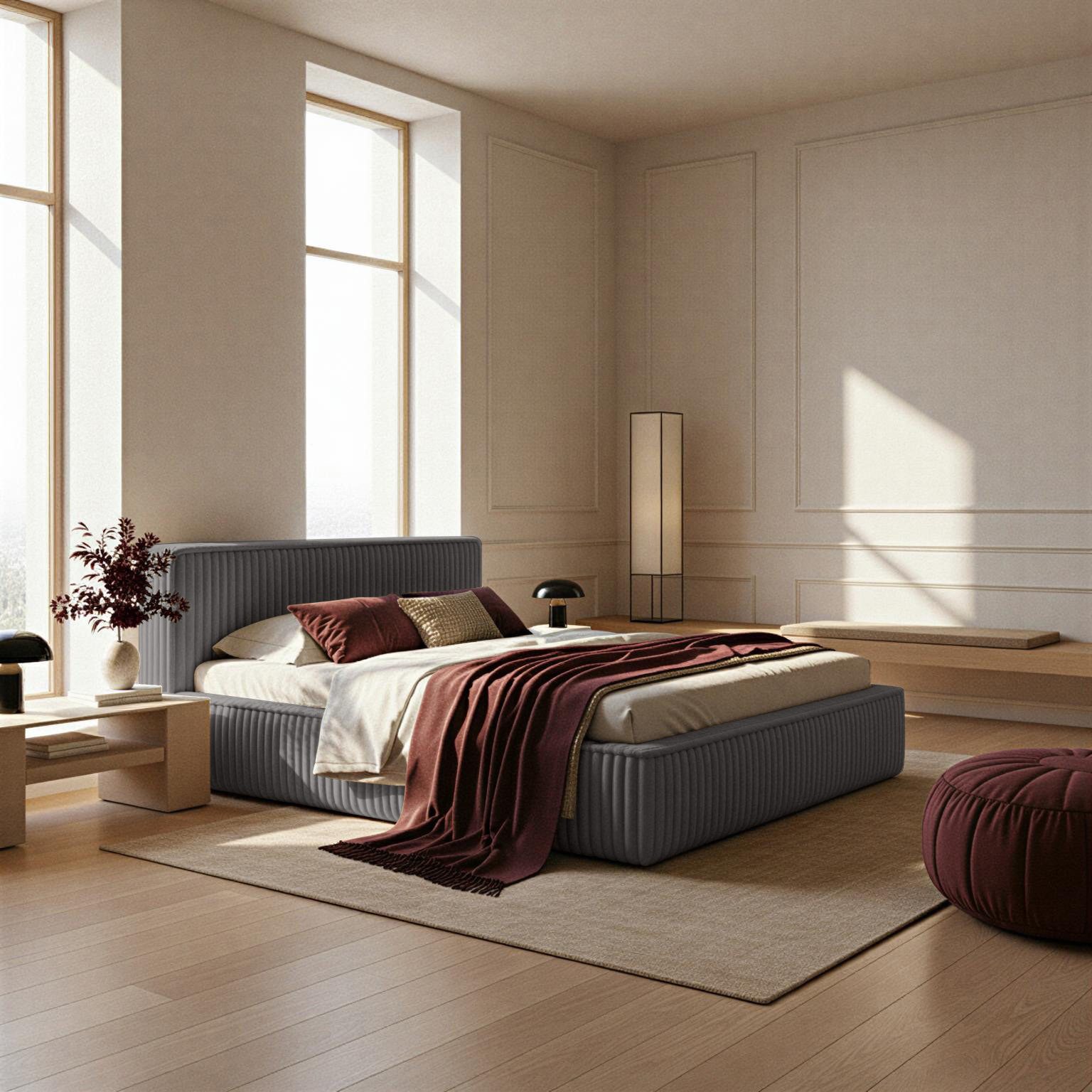 yourhouse24 Polsterbett Melody mit Bettkasten & Lattenrost, Designerbett in Cord-Optik, Moderne Cord-Optik, Gestepptes Kopfteil, Hochwertiger Vito-Stoff