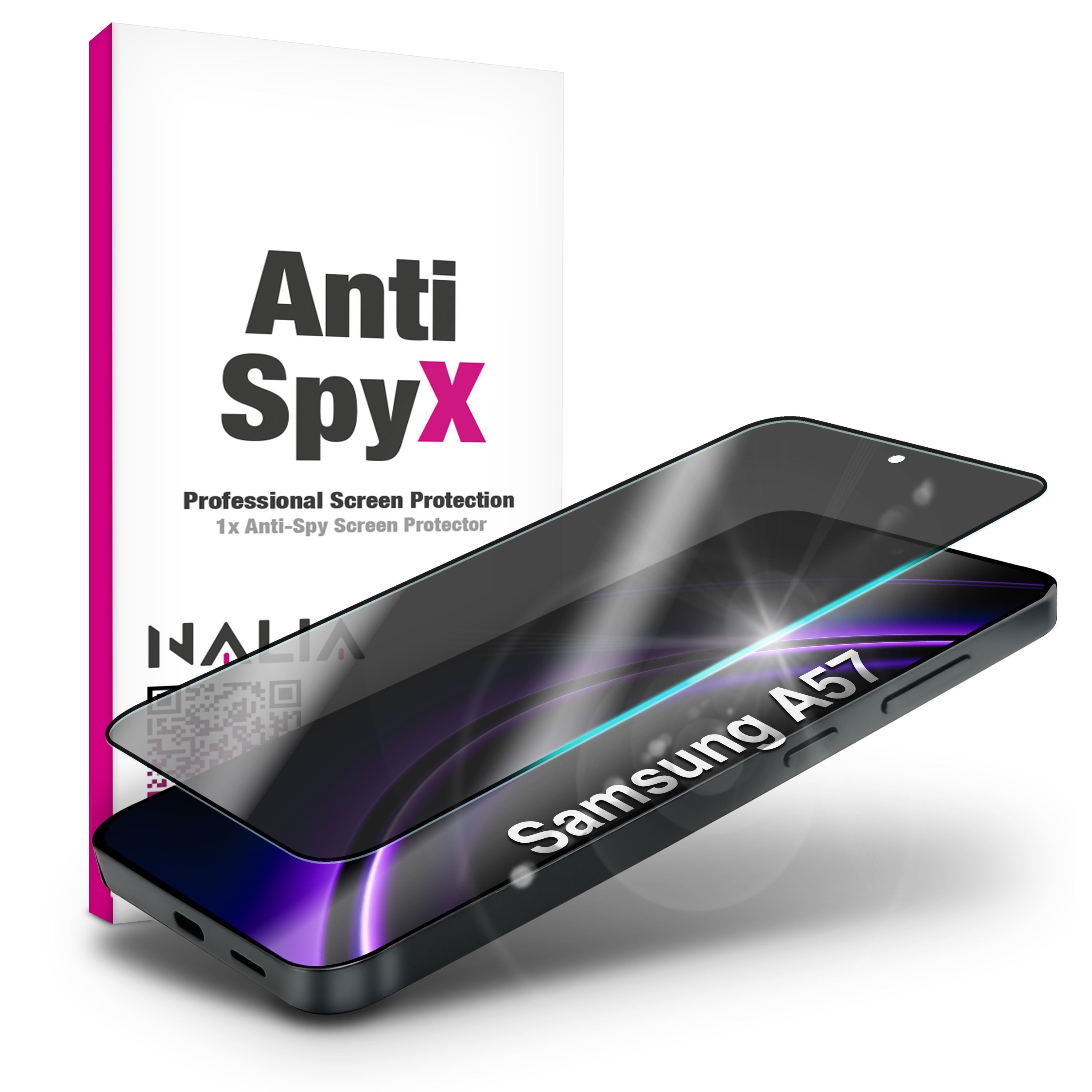 Nalia Schutzfolie Samsung Galaxy A57, ANTISPYX Displayschutz - Blickschutz, Full-Screen & 9H Hartglas