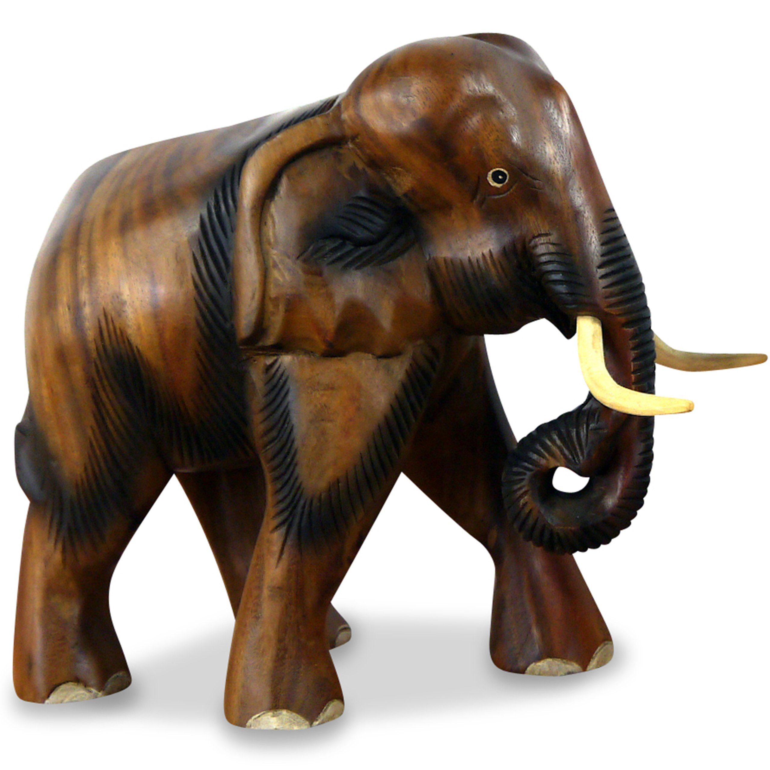 livasia Tierfigur Holzelefant, handegeschnitzt, Rüssel hängend, handgefertigt