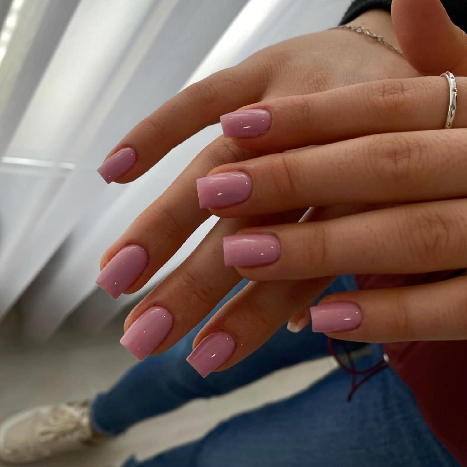 LuxusKollektion Kunstfingernägel Künstliche Nägel Kurz Kleber Quadratisch Set 24 Stück Dunkel Rosa