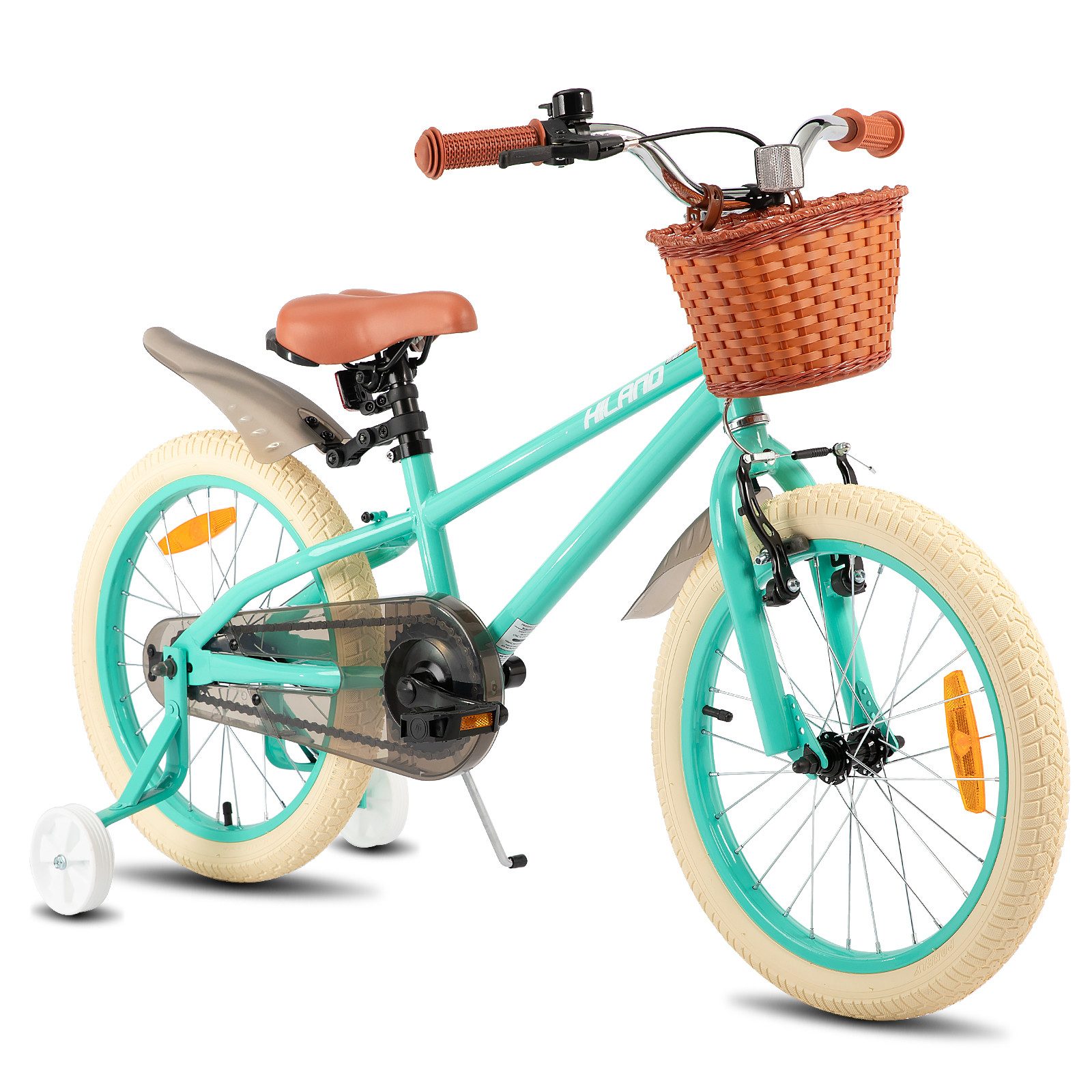 HILAND Kinderfahrrad 14 16 18 Zoll Kinderfahrrad, Kinderfahrrad für Mädchen, mit Stützrädern, Handbremse und Rücktrittbremse, Korb