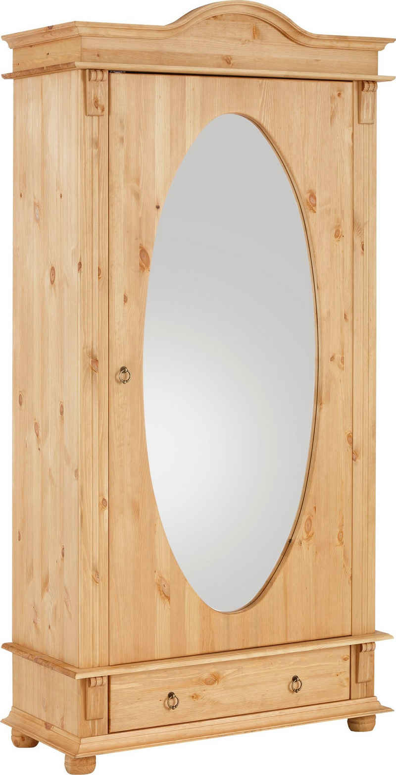 Home affaire Garderobenschrank »Florenz« mit Spiegel, aus massiver Kiefer, dekorative Fräsungen