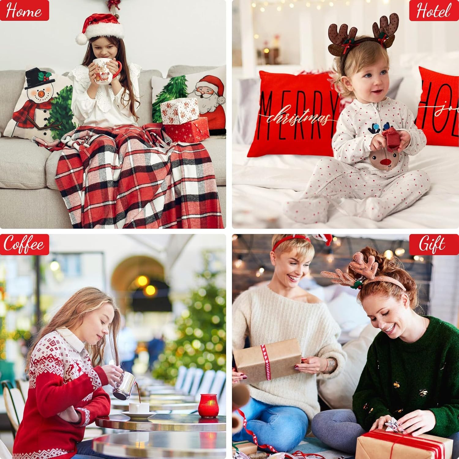 Coonoor Kissenbezüge Weihnachten Leinen Kissenbezüge 4 Stück,45x45cm Zierki günstig online kaufen