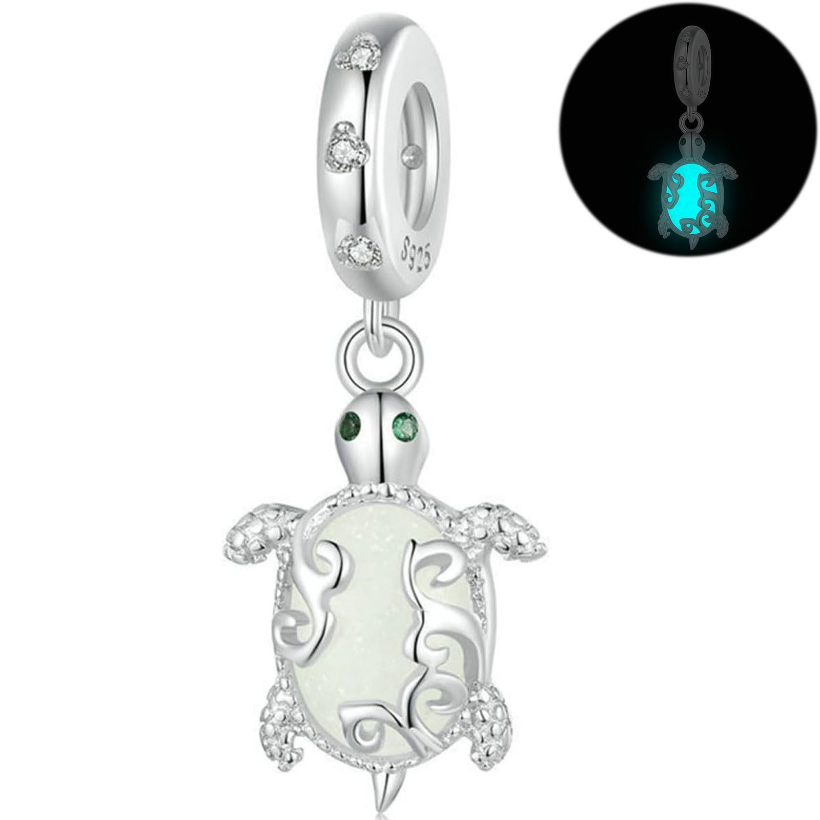 MOPUEA Charm Schmetterling 925 Sterling Silber Tier Charm Bead Pendant, Leuchtende Charms (Im Dunkeln leuchtender Meeresschildkröten Anhänger, 1-tlg., Geeignet für Damen und Mädchen als Charm Anhänger für Armbänder), Animal Beach Charms