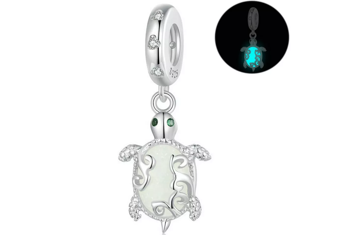 MOPUEA Charm Schmetterling 925 Sterling Silber Tier Charm Bead Pendant, Leuchtende Charms (Im Dunkeln leuchtender Meeresschildkröten Anhänger, 1-tlg., Geeignet für Damen und Mädchen als Charm Anhänger für Armbänder), Animal Beach Charms