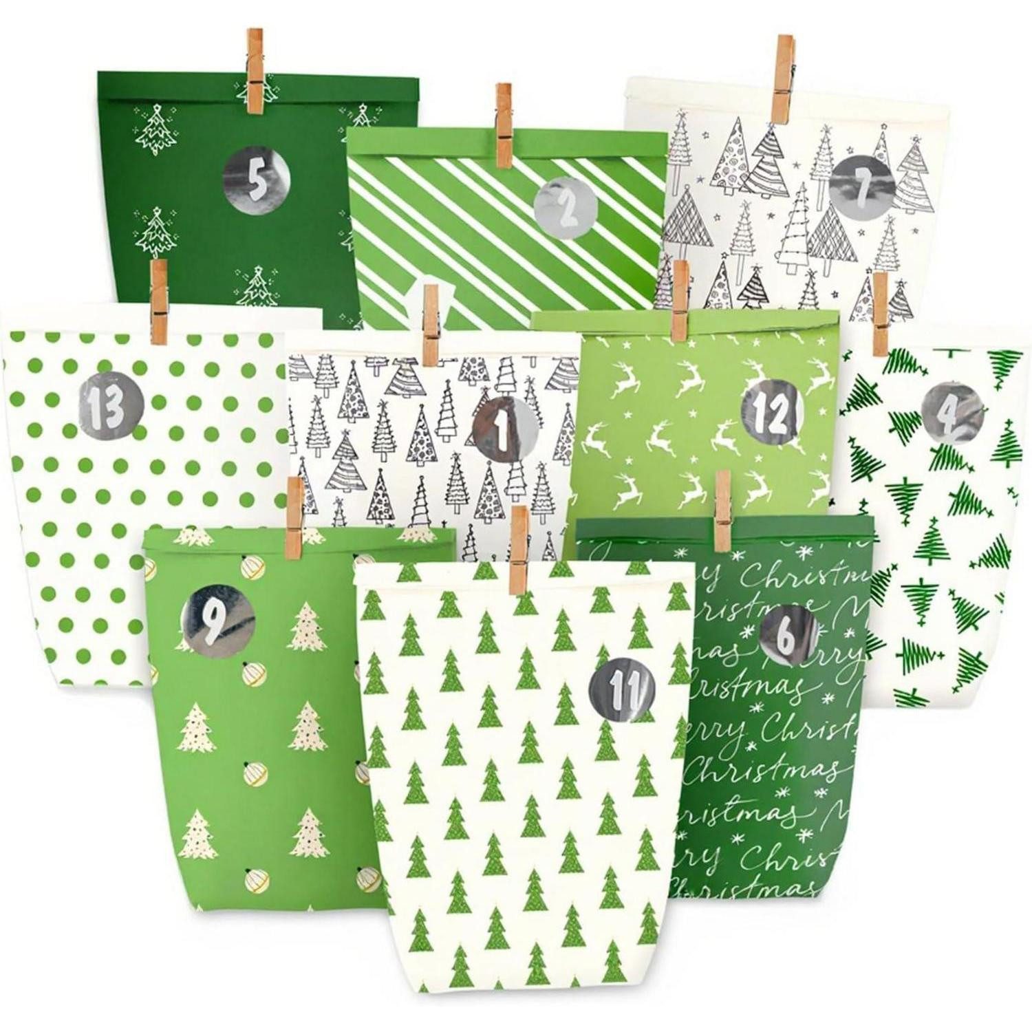 LuxusKollektion DIY-Adventskalender Adventskalender Adventstüten 24 Zahlenaufkleber Bedruckt Grün
