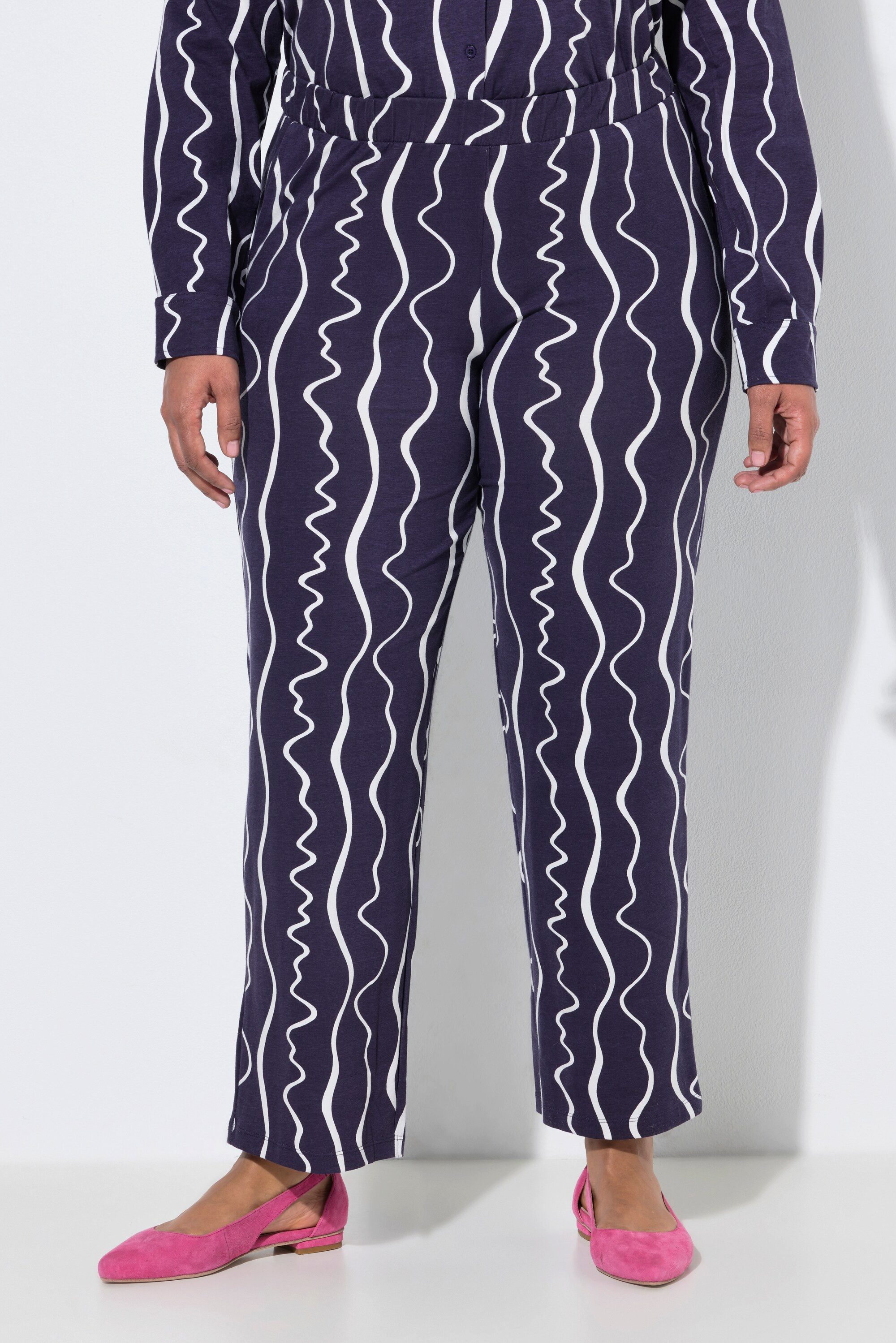 Ulla Popken Schlupfhose Jerseyhose grafischer Druck weites Bein