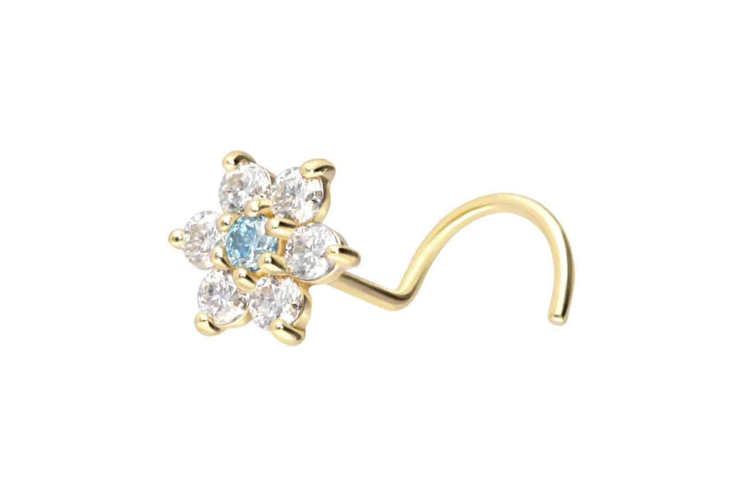 Nasenpiercing 14/18 Karat Gold Nasenstecker Spirale MOISSANIT-BLUME