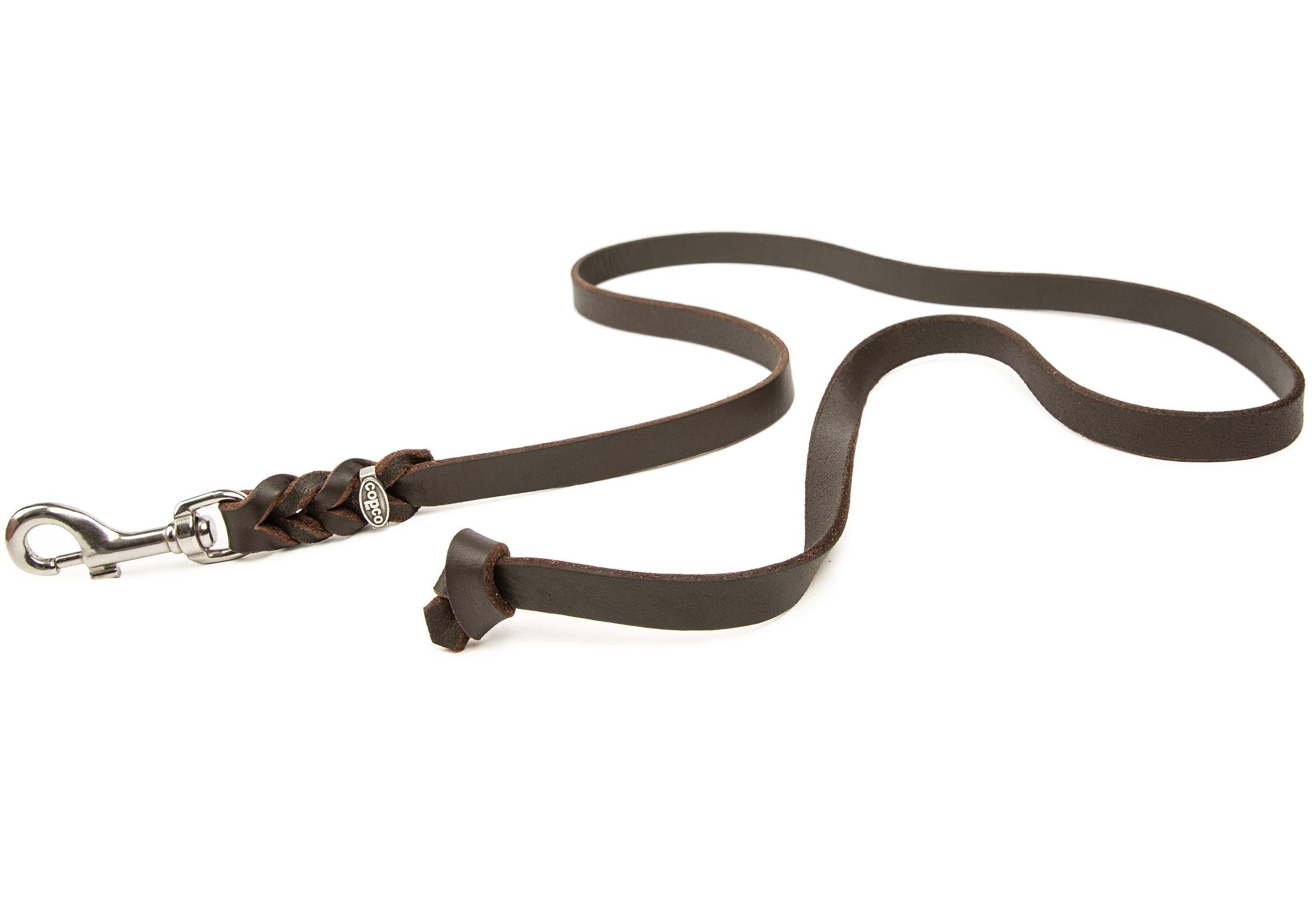 CopcoPet Hundeleine Lederleine ohne Handschlaufe Verchromt, Leder