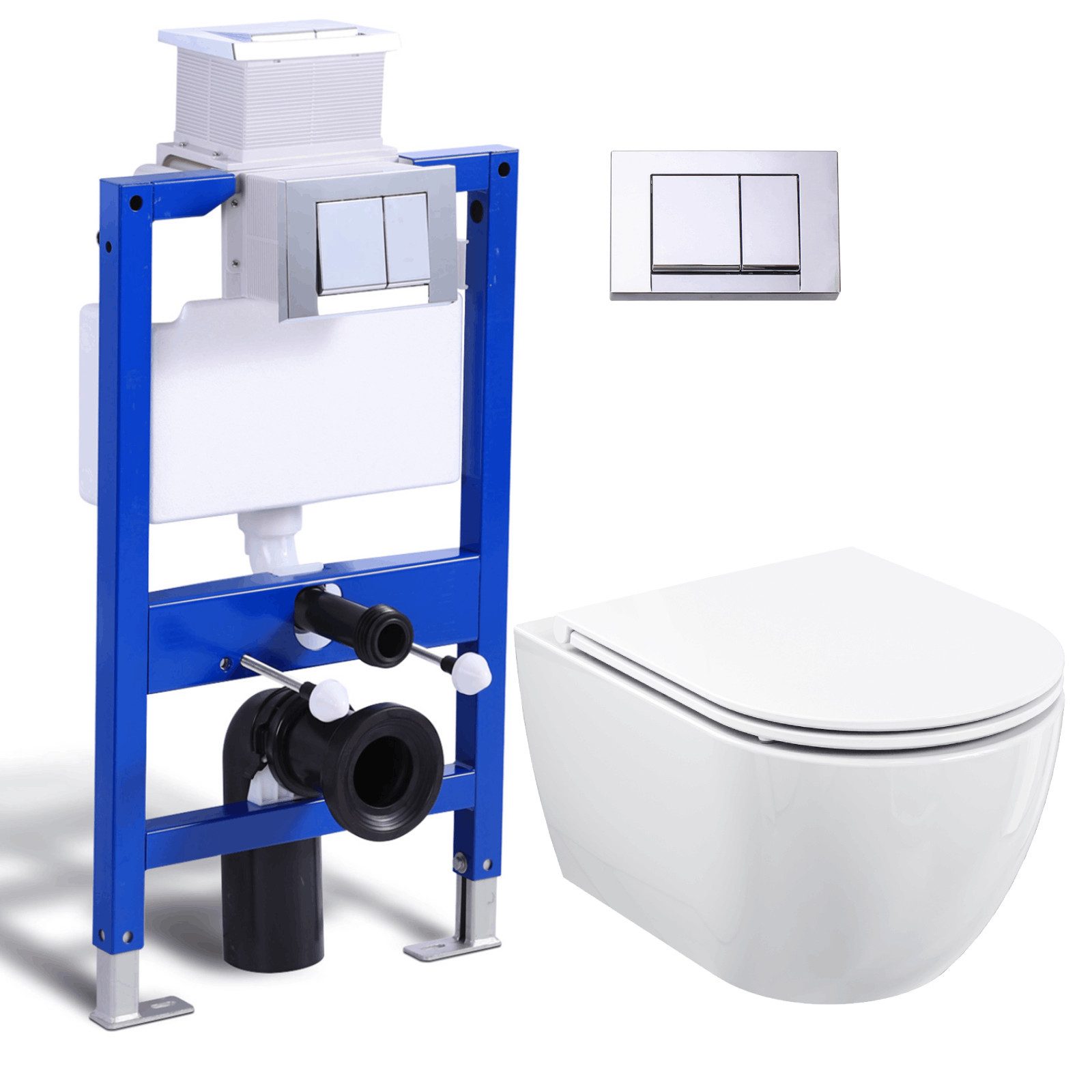 HOROW Vorwandelement WC Toilette Komplettset hänge wc Set Komplett, Hänge WC mit WC Sitz mit Absenkautomatik, Toilette Komplettset, Toilette mit Spülkasten