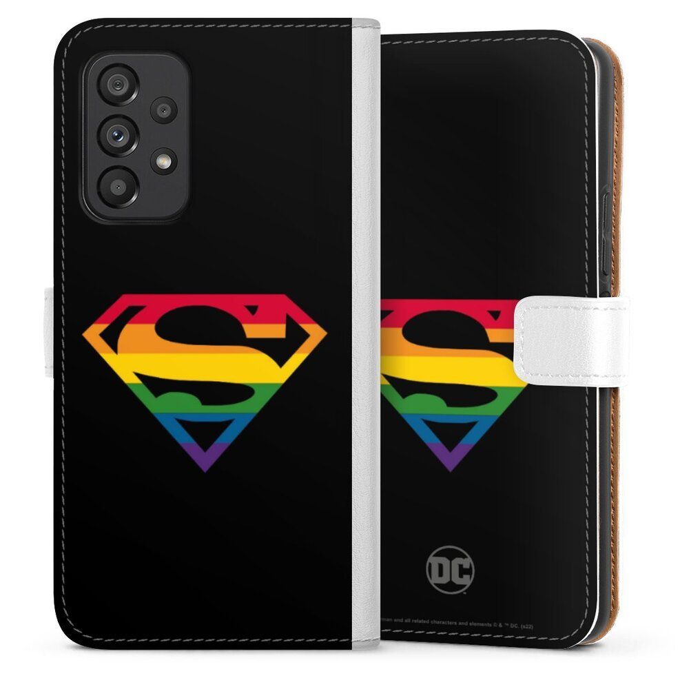 DeinDesign Handyhülle Superman Regenbogen Offizielles Lizenzprodukt, Samsung Galaxy A53 5G Hülle Handy Flip Case Wallet Cover