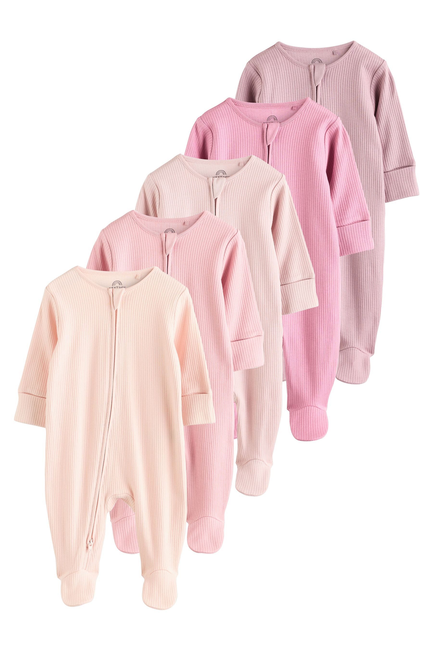 Schlafoverall Babystrampler Zwei-Wege-Reißverschluss, 5er-Pack