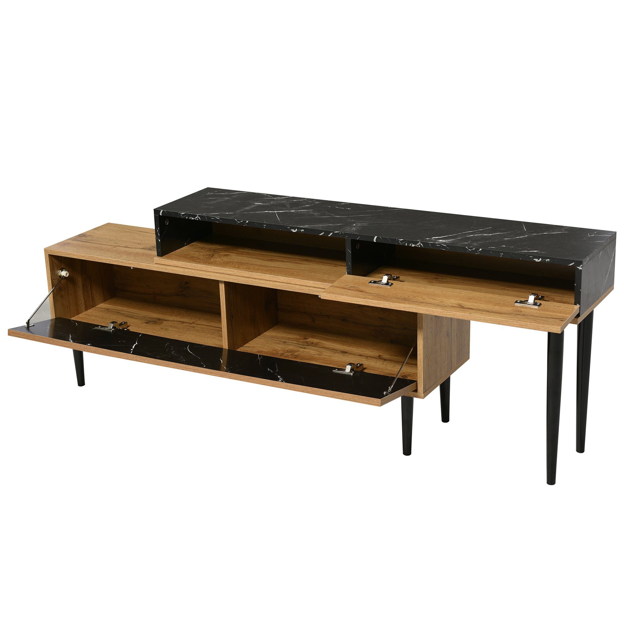 BlingBin TV-Schrank Fernsehschrank (1-St., mit Marmor- und Holzmaserungsdesign, PVC-Kante) Größe einstellbar: 129-200cm