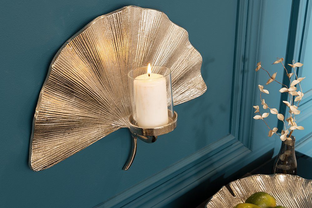 handmade (Einzelartikel, Metall riess-ambiente · St), 1 · · Dekoration · silber Boho · 44cm GINKGO Wandkerzenhalter Wohnzimmer Teelicht