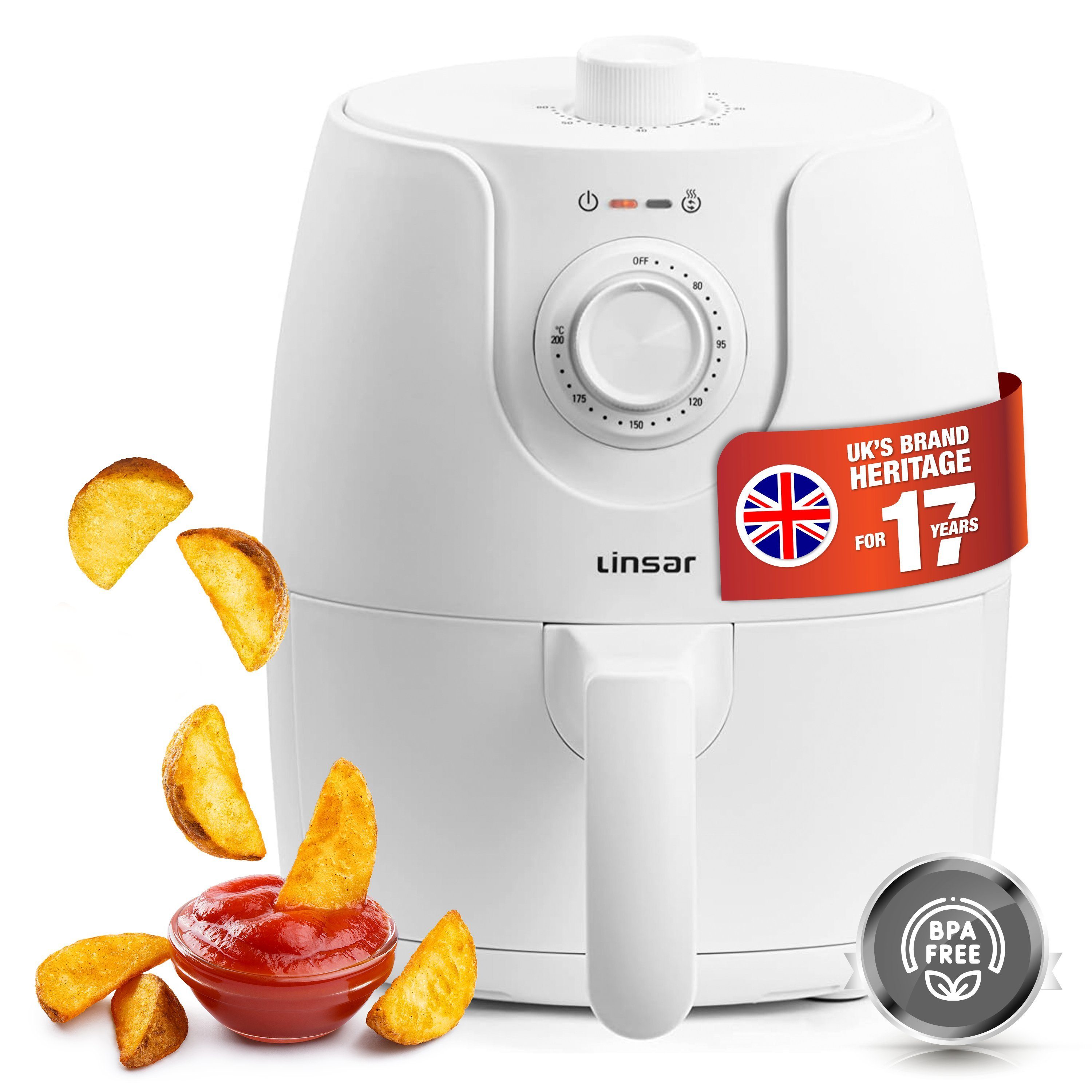 Linsar Heißluftfritteuse 1.8L - Manuell einfach bedienbarer Timer und Temperaturregler, 1200 W, Garbkorb spülmaschinengeeignet