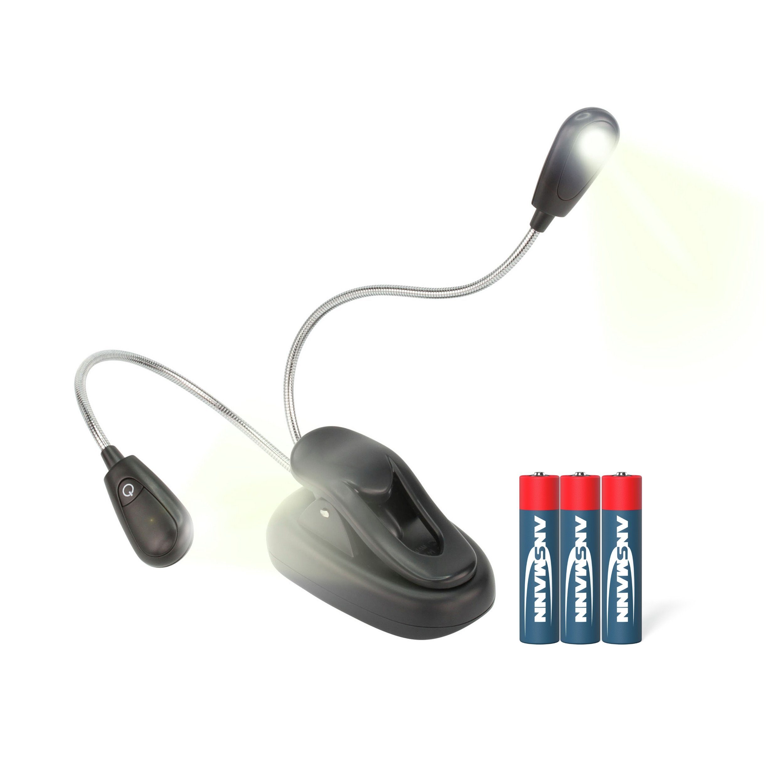 ANSMANN AG LED Dekolicht Klemmleuchte Twinflex - Flexible Leselampe dimmbar, batteriebetrieben, SMD LED