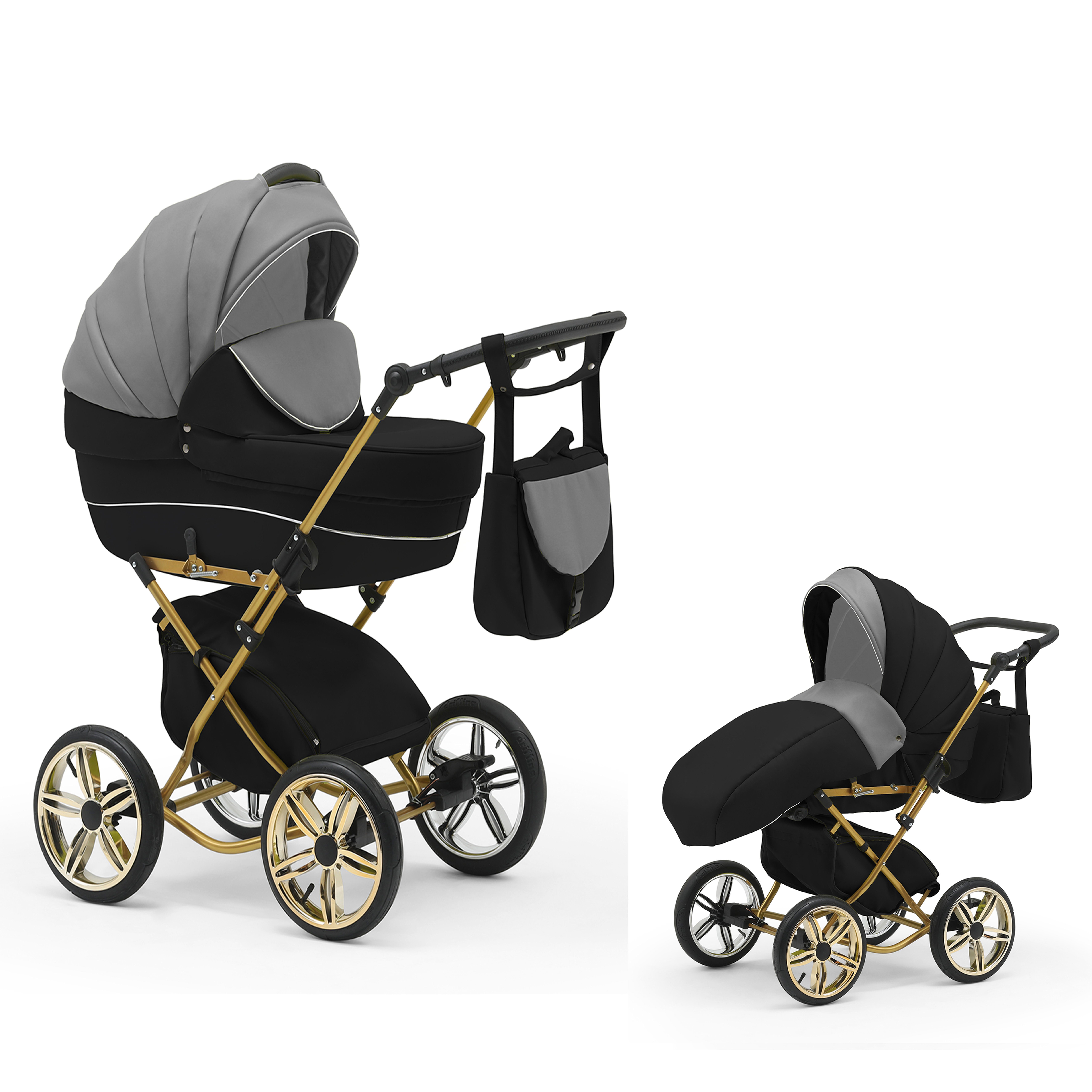 babies-on-wheels Kombi-Kinderwagen Sorento 2 in 1 - 11 Teile - von Geburt bis 4 Jahre in 30 Designs Grau-Schwarz