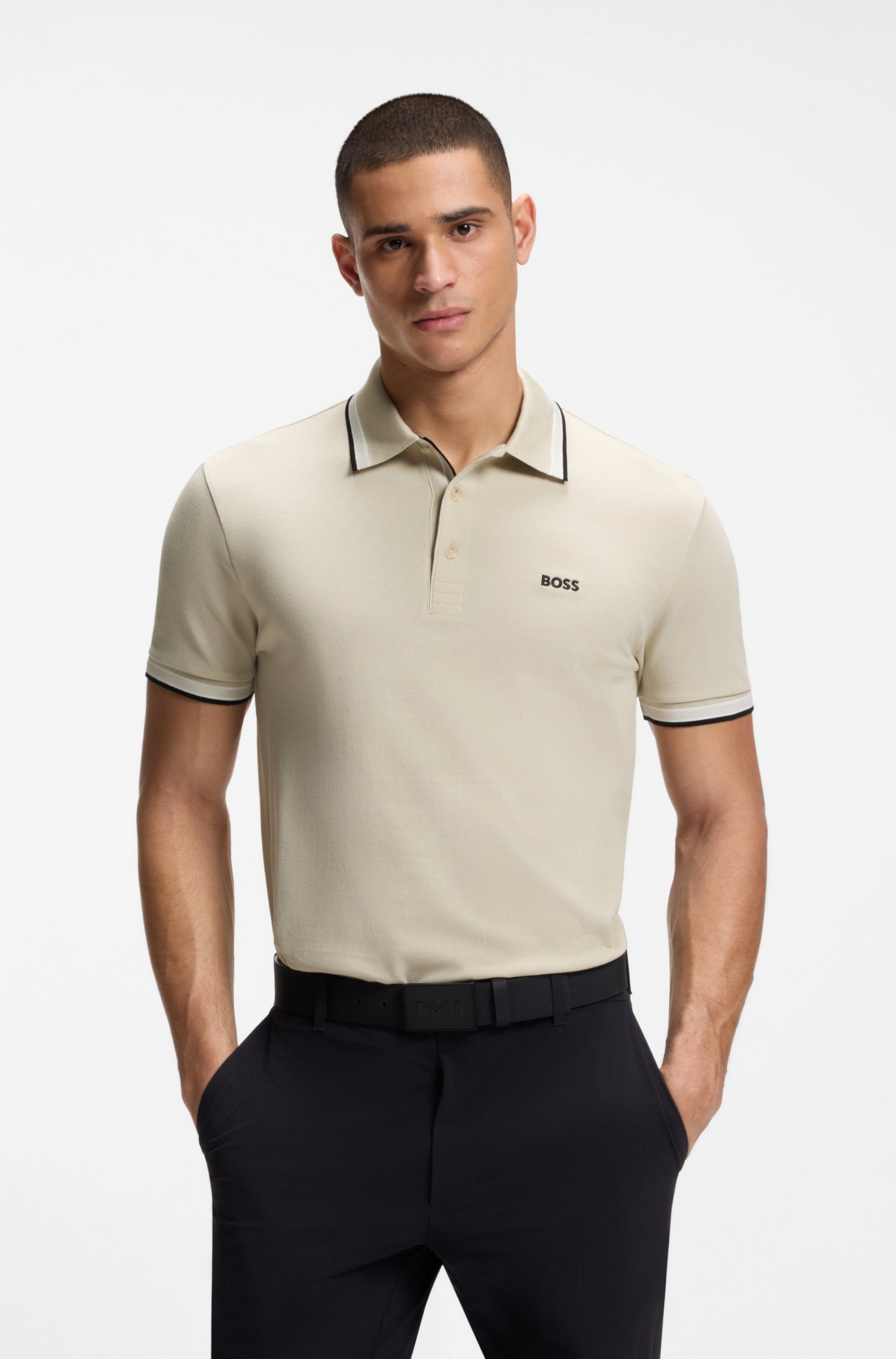 BOSS GREEN Poloshirt Paddy atmungsaktive Piqué-Webstruktur, Flachstrickkragen, gerader Schnitt