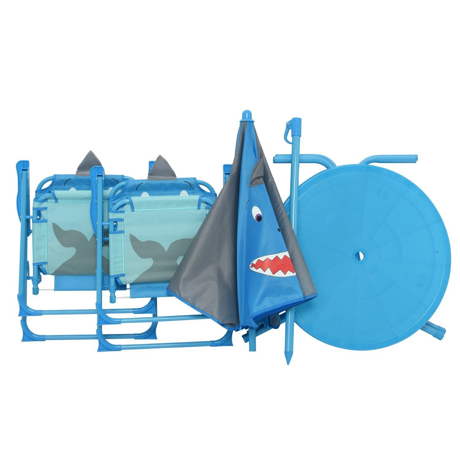 MARELIDA Kindersitzgruppe Hai TINO 2 Stühle Tisch Sonnenschirm Gartenmöbel für Camping 4tlg., (4-tlg)