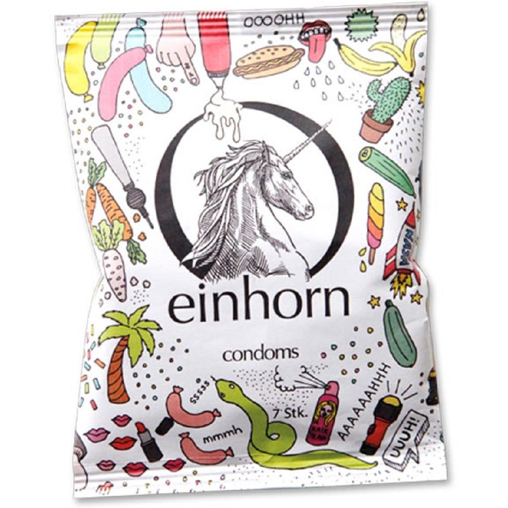 einhorn Презервативы Penisgegenstände (54mm Breite + Comfort-Form) Wochenration, Packung mit, 7 St., Fairstainability Презервативы - kreativ, umweltbewusst & fair gehandelt, vegane Презервативы in der Chipstüte