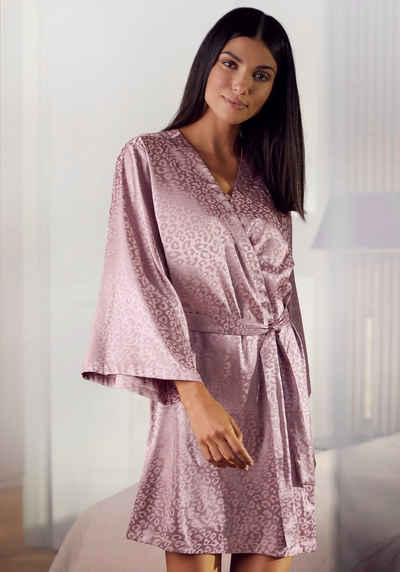 LASCANA Kimono, Kurzform, Polyester-Mischung, Gürtel, mit Leomotiv
