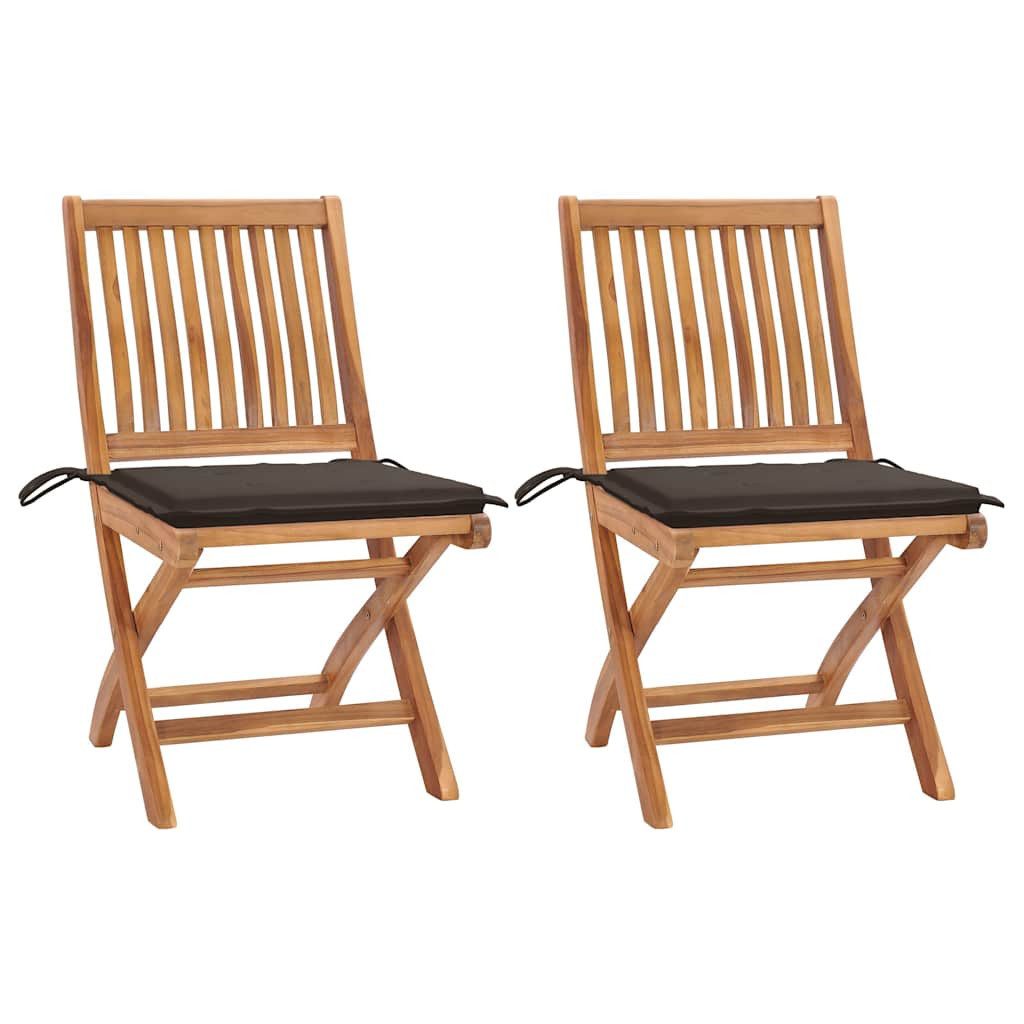 vidaXL Sitzgruppe vidaXL Klappstühle 2 Stk. mit Taupe Kissen Teak Massivholz
