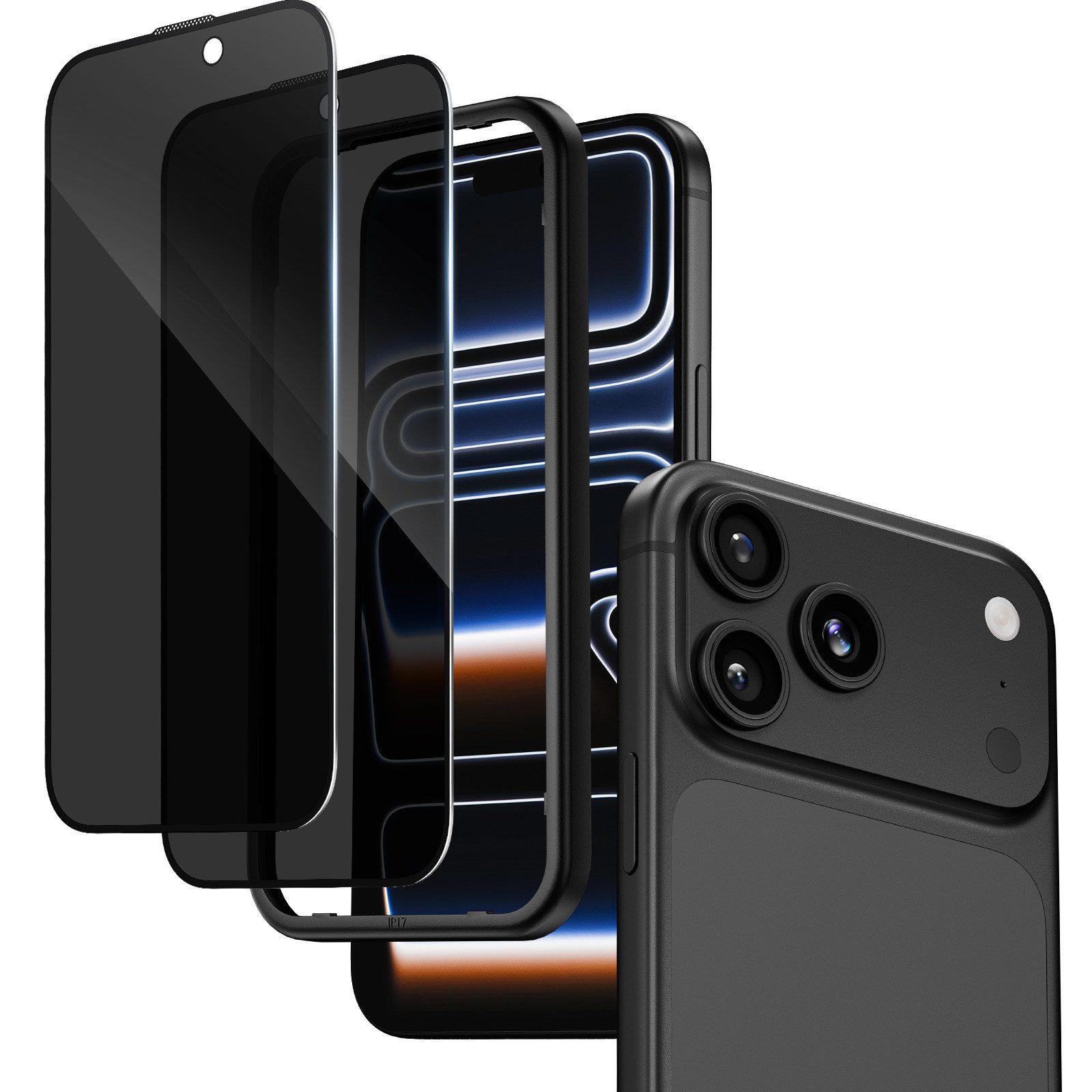 Sytifro Schutzfolie Sichtschutz Panzerglas, Privacy Schutzfolie, Blickschutz für, (iPhone 17 Pro Max/ iPhone 17 Pro/ iPhone 17 Air/ iPhone 17/ iPhone 16 Pro Max/ iPhone 16 Pro/ iPhone 16 Plus/ iPhone 16, 10H Displayschutz, Privacy Blickschutzfolie 28° Sichtschutz), 2 Privacy Glass + 1 Montagerahmen, Premium Panzerfolie